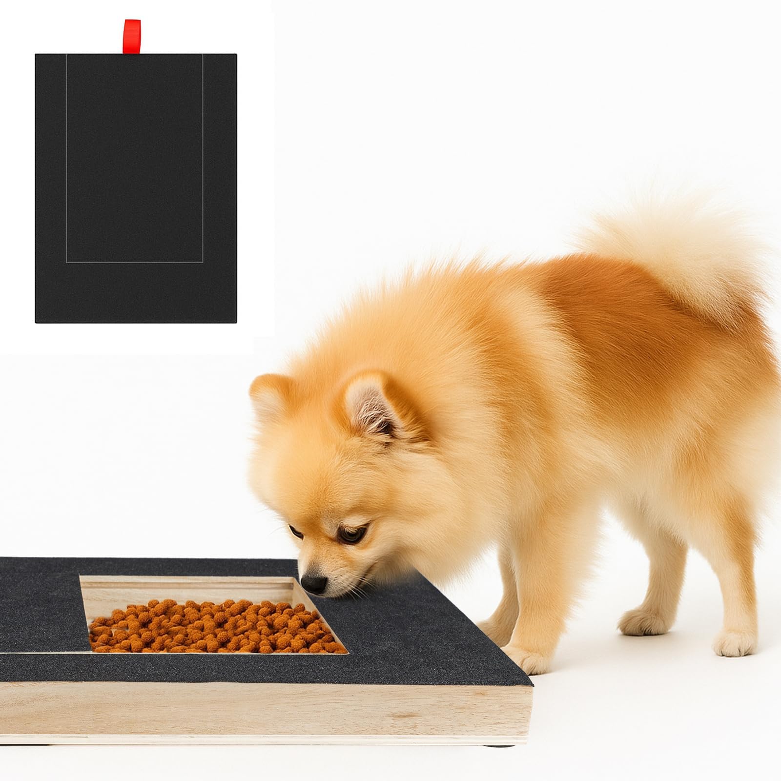 Dog Scratch Board 35x25cm Dog Nail Scratch Board Wooden Repair Nail File Board Multi Functional Dog Claw Scratch Pad for Pet Supplies Toy for Nails with Treat Box Dog Nail File Toy (black)