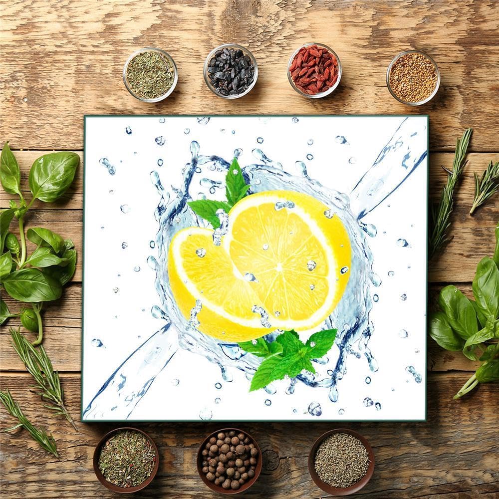 Herdabdeckplatte Abdeckung Ceranfeld Abdeckplatte Schneidebrett 1-Teilig 60x52 Zitrone Gelb Spritzschutz Glasplatte Ceranfeldabdeckung Schutz Kochplatten Herdschutz Sicherheitsglas Glasschneidebrett