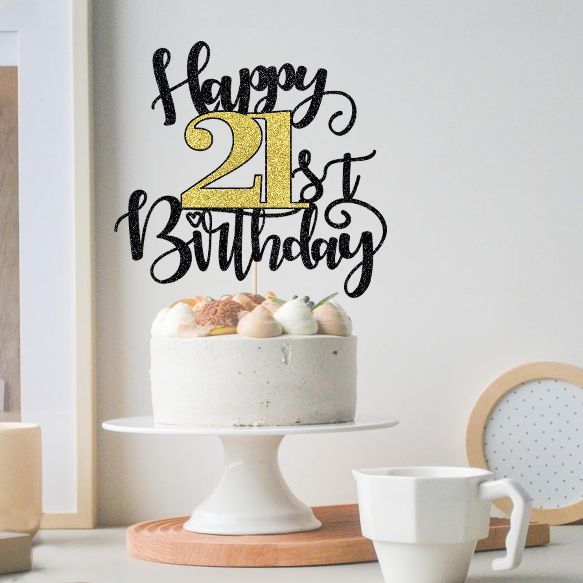 Personalisiertes Torten-Topper „Happy 21st Birthday“ In Roségold Mit Glitzer – Kuchen-Deko Zum 21. Geburtstag