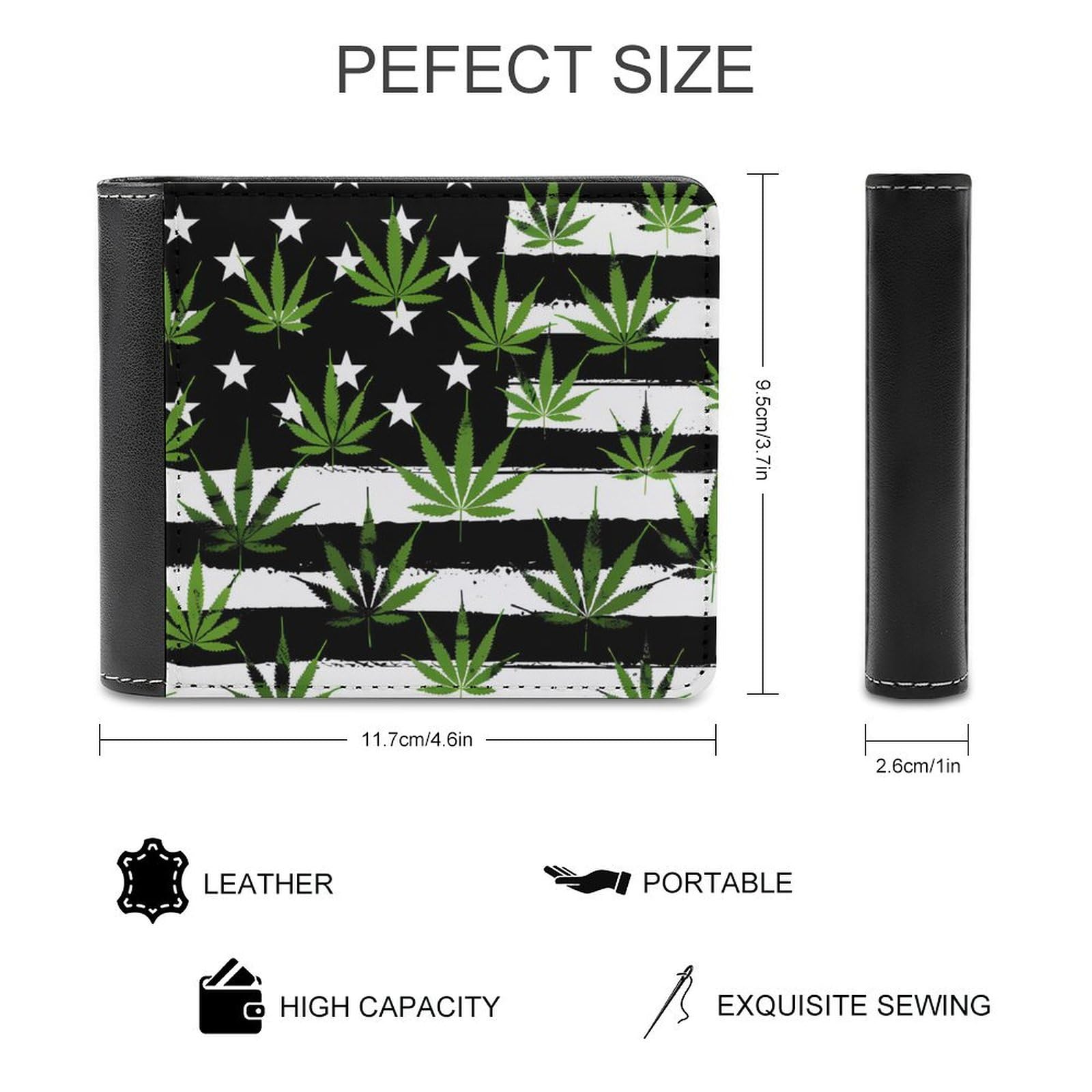 U.S. Weed Flag Funny Billfold Wallet Credit Card Holder Slim Passcase Pouch Purse for Men Women