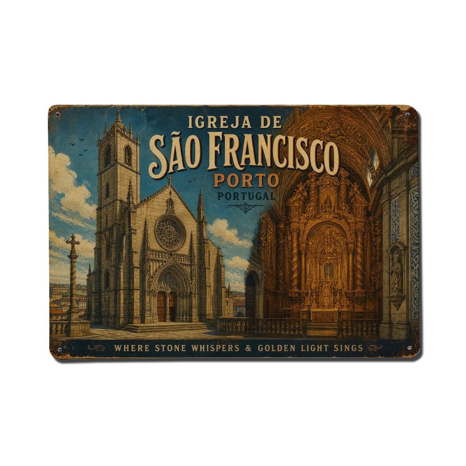 Vintage Travel Igreja Sao Francisco Gothic Church Portugal Metal Tin Sign