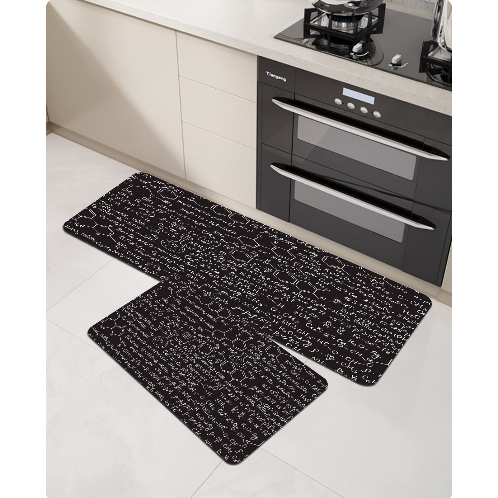 URSOPET 2 Piece Kitchen Rugs and Mats Kitchen Rug Set,Atom Equation Chemistry Formulas DNA Chemical Math Lab Biology, Rug Kitchen Sink Kitchen Area Rugs Non Skid