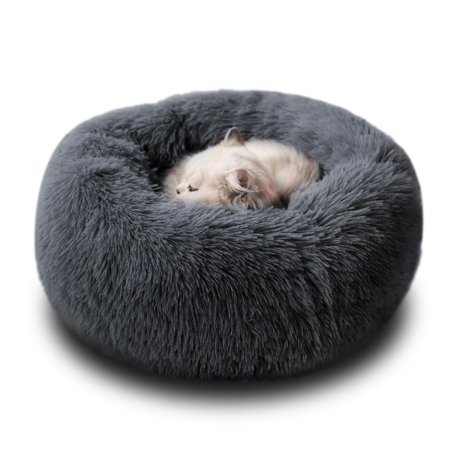 MDDK DY Cama Perro Suave Cama Gato Redonda, Camas de Gatos Perros de ，Cómodo Suave y Cálida Cama para Mascotas Gatos y Perros Pequeños, 50cm, Gris Oscuro