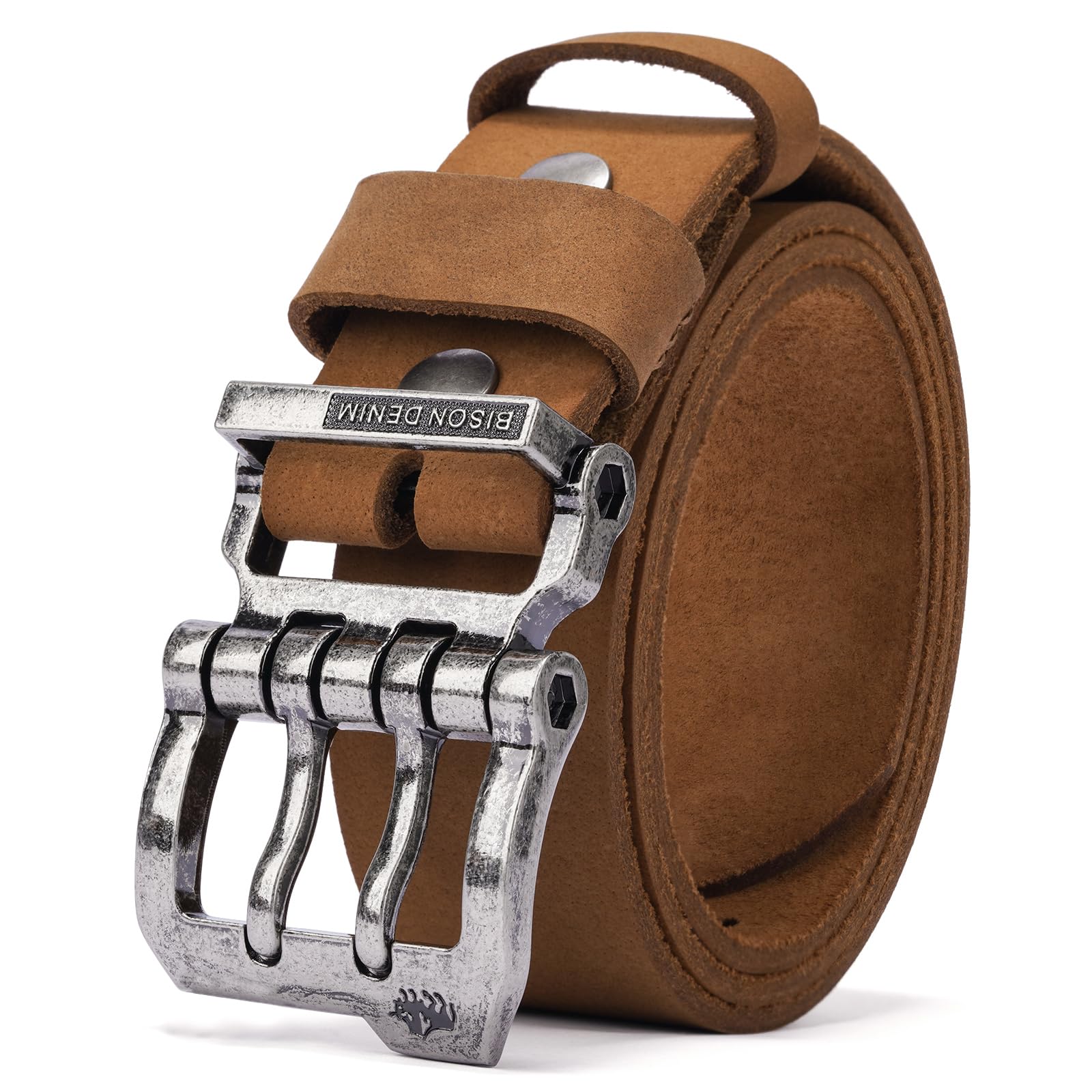 [BISON DENIM]ベルト メンズ 本革 大きいサイズ メンズ ベルト カジュアル 革ベルト ジーンズ用ベルト 作業用ベルト 紳士用ベルト ⾧さ調節可能 ⾧さ105cm～136cm 化粧箱付き 父の日 プレゼント