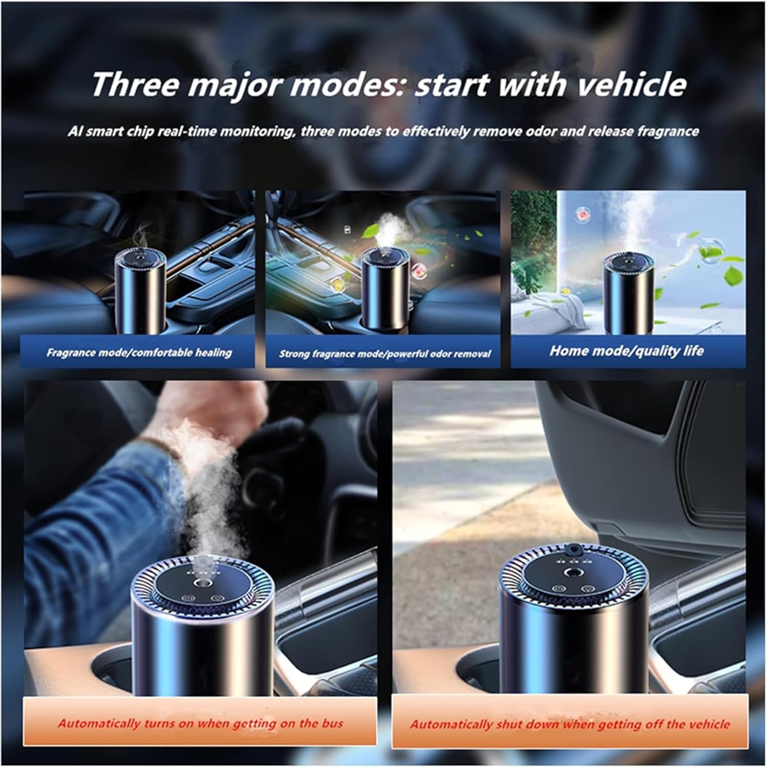 Smart Car Air Fresheners Automatic switch 50ml French Natural Perfume Rechargeable Fashionable Starry Sky Ultrasonic Atomizer Car Perfume Humidifier Adjustable Concentration Lasts Long time(Black)