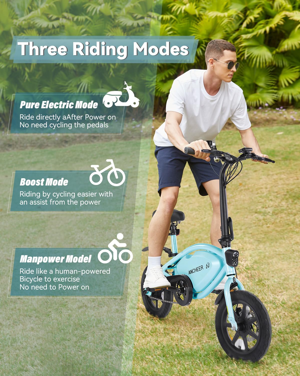 ANCHEER Electric Bike for Adults, 20MPH Folding Ebike with 350W Powerful Motor, 48V 374.4WH Battery, 25+ Miles PAS Range, Cruise Control, 14” Compact Electric Mini Bike for Adults and Teens