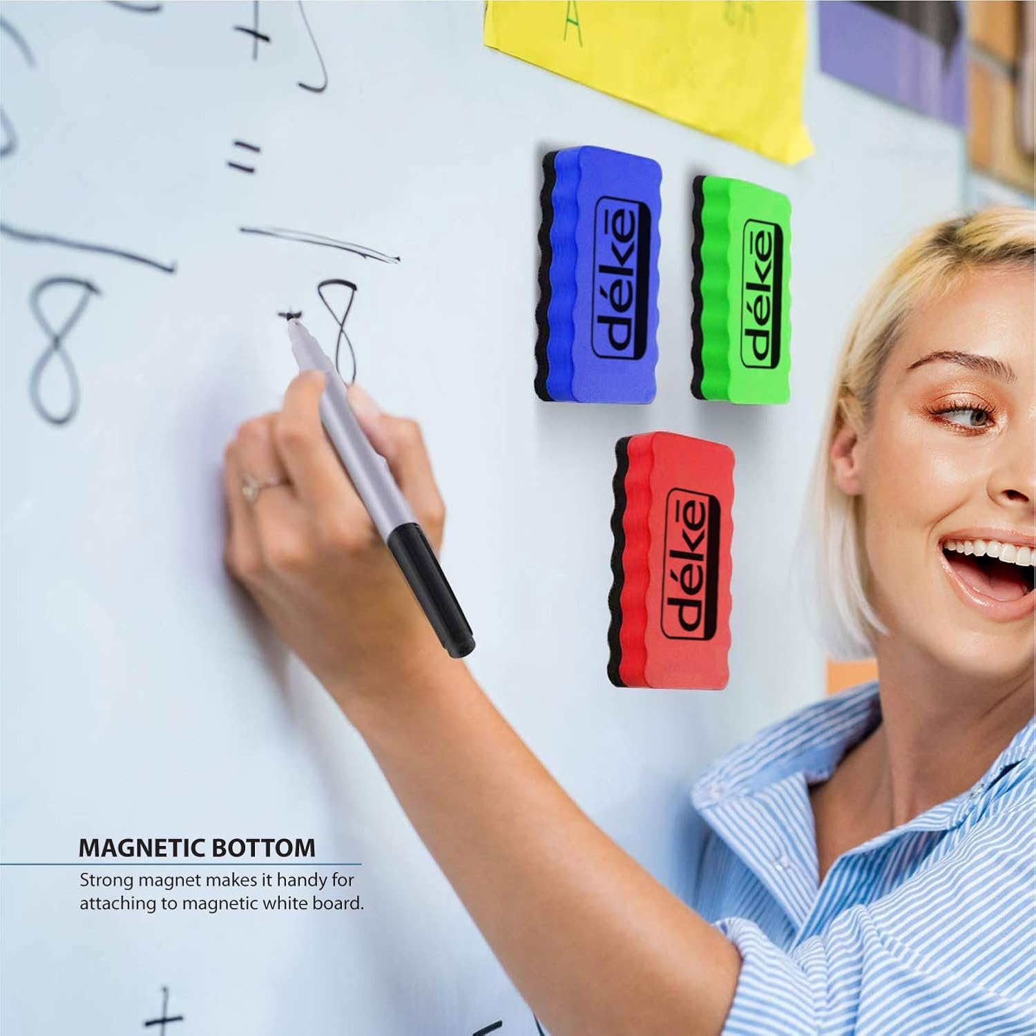 Deke 5 Pack Magnetic White Board Eraser. Rectangular Magnetic Dry Erasers Bulk for White Boards. Erase Pens and Markers, Ideal for Kids, Home, School, Office, Expo 4 Colors. Whiteboard Marker Earser.