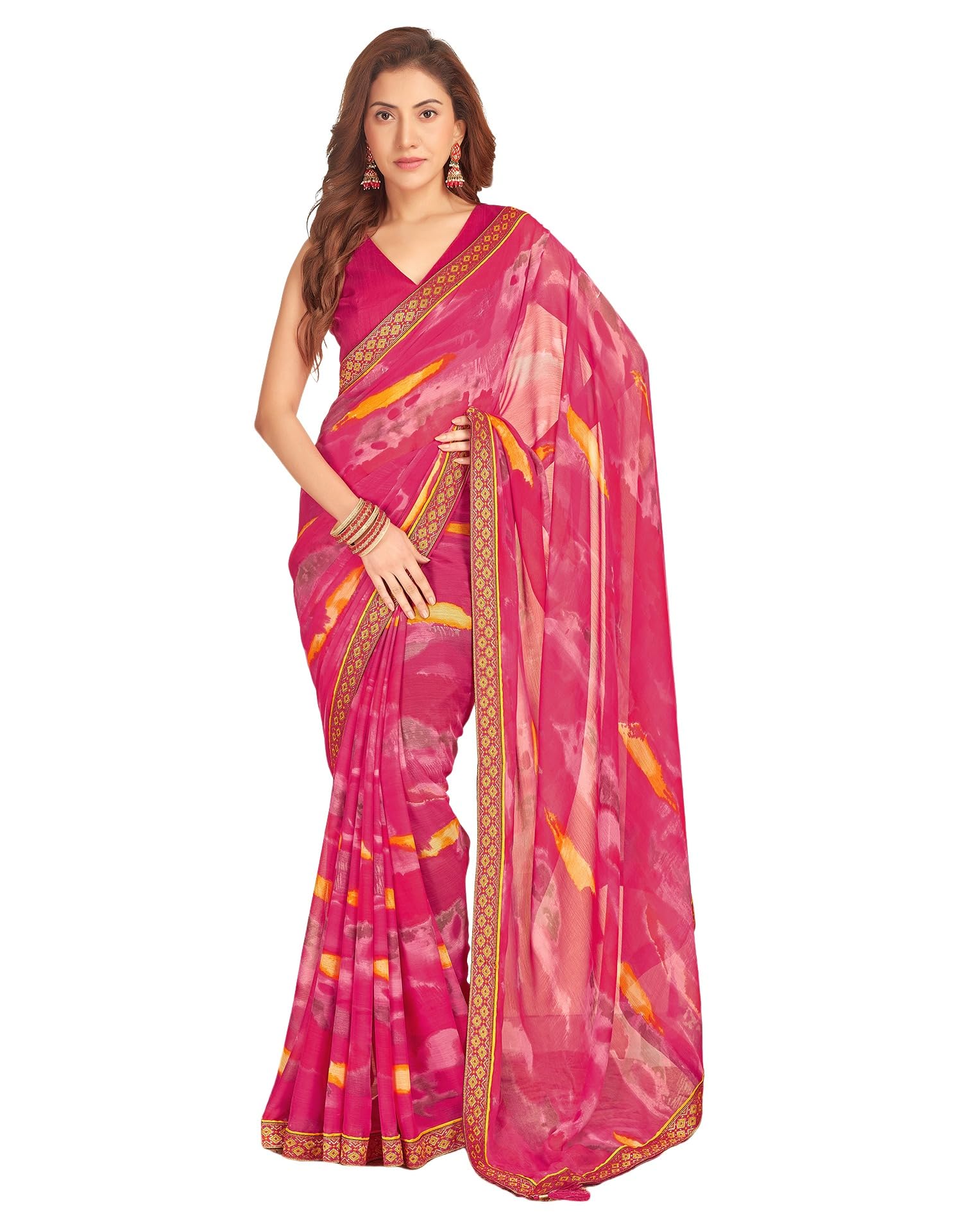 SIRIL Women's Lace & Printed Chiffon Saree with Blouse