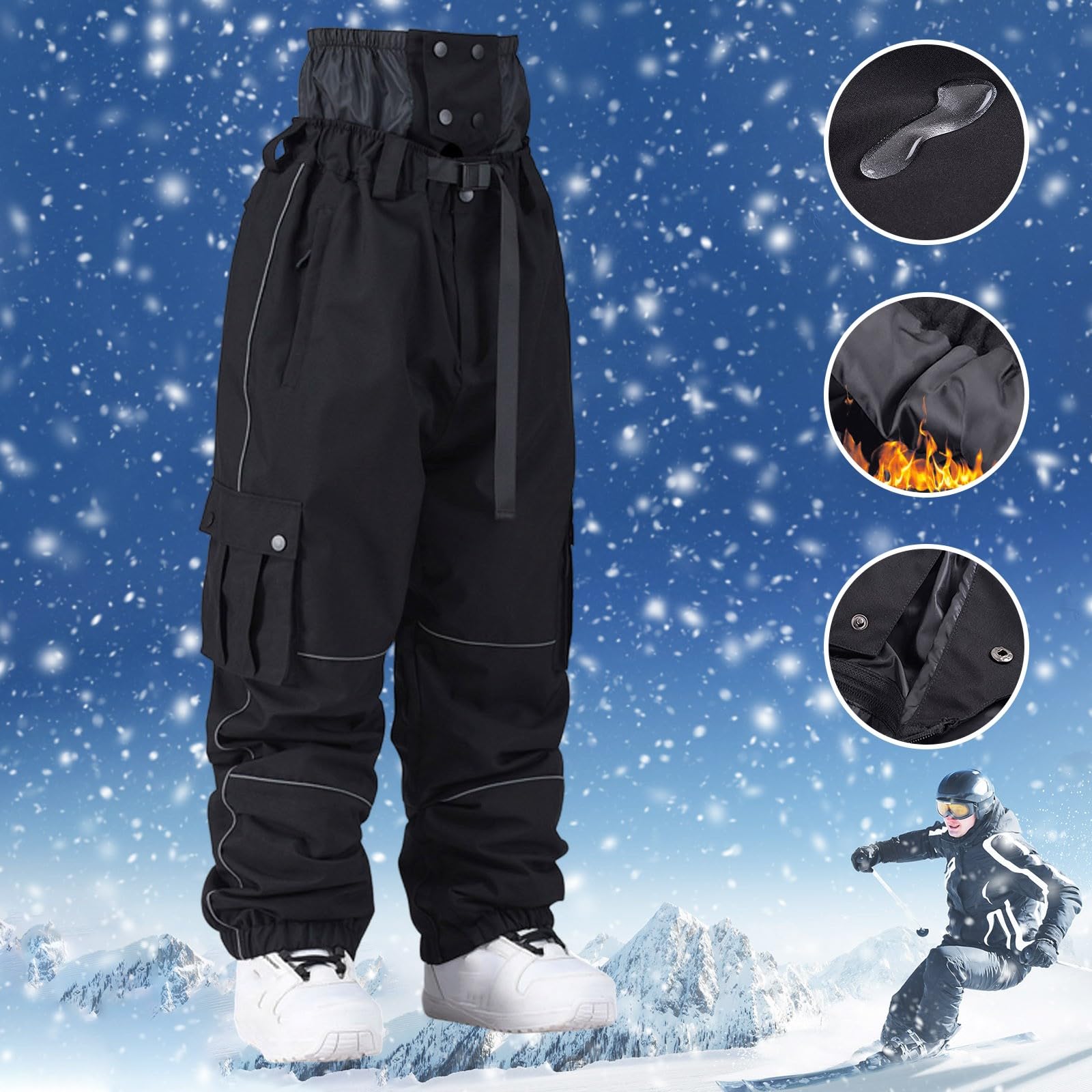 Sunnyuk Salopette Sci Uomo Salopette Sci Impermeabile Tuta Montagna Elasticizzati Pantalone Termici da Neve Pantaloni Snowboard Taglie Forti Invernale Curvy