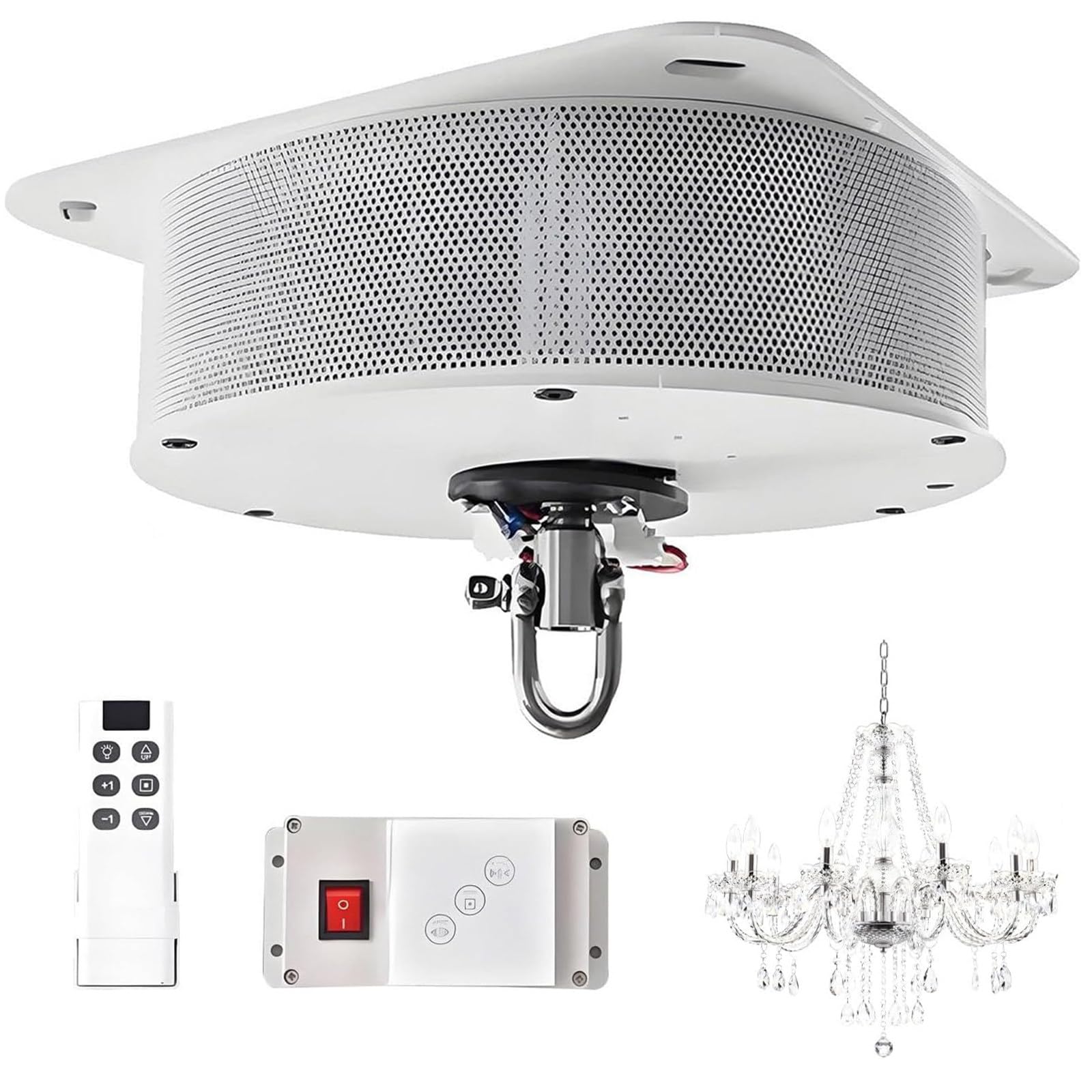 Zensefarin 40Kg Electric Chandelier Hoist 19.69Ft Lifting Height For Shopping Mall,6.56 Ft/Min Lifting Speed W/Remote Control +Wall Switch For Lamp Cleaning Maintenance