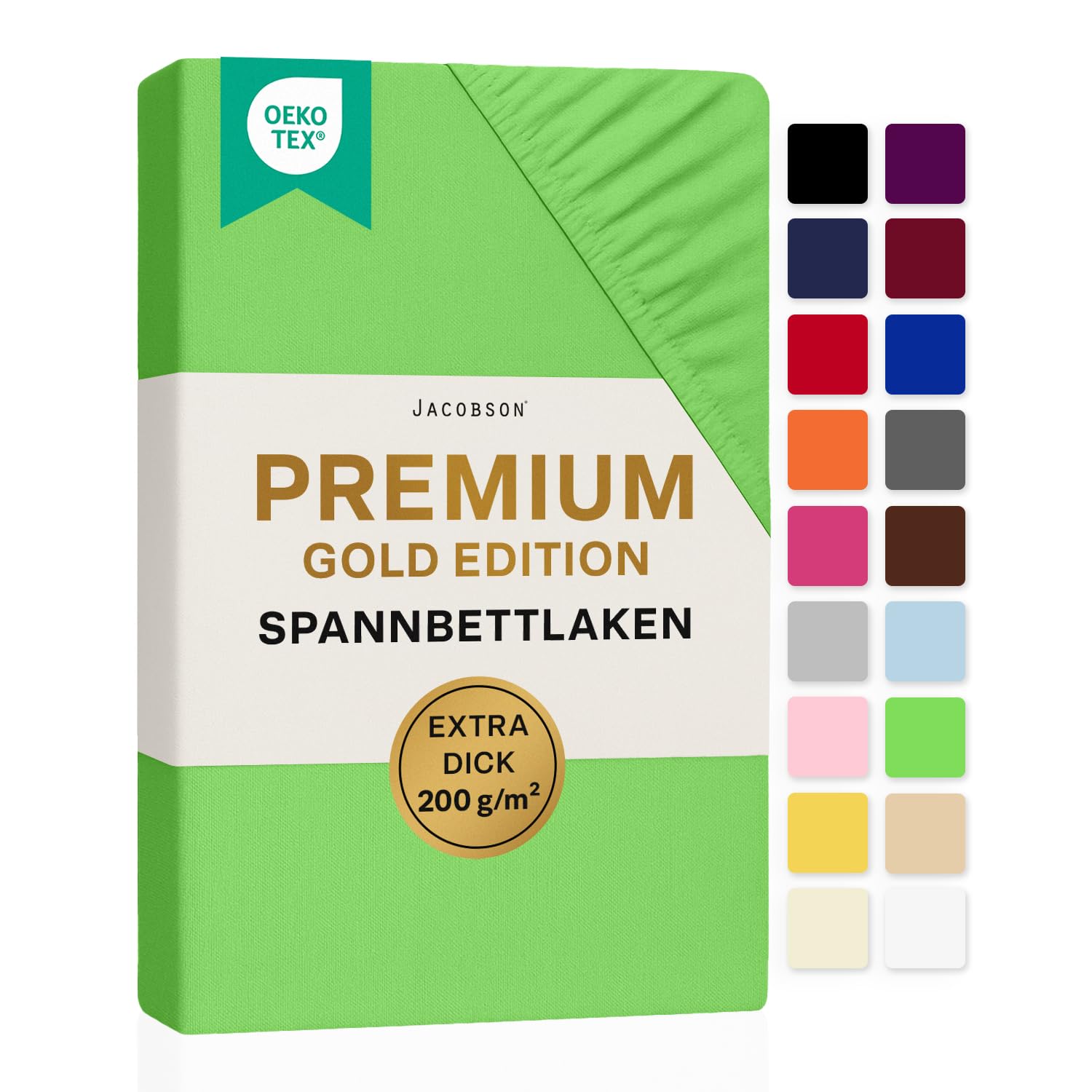 Jacobson Premium Spannbettlaken 200 g/m² Jersey Baumwolle mit Elasthan (120x200-130x200 cm, Apfelgrün) 120x200 - 130x200 cm Apfelgrün