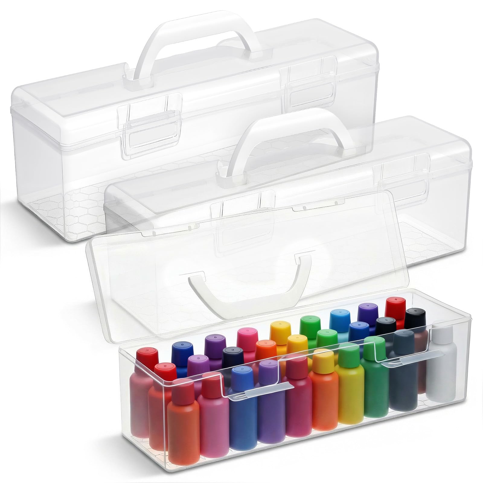 Photo 1 of ***ONLY ONE***Yuanan 3 PCS Paint Storage Box, Craft Organizer Box Acrylic with Handle Paint Brush Case Art Supplies Storage Organizer for Art Enthusiasts, Students, Classrooms and Studios Organization