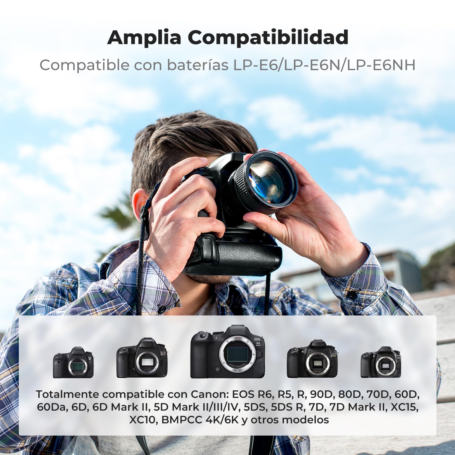 K&F CONCEPT LP-E6NH 3 Pack 2600mAh Batería y Cargador de 3 Ranuras Compatible con Canon EOS R7, R6, R5, 5D Mark II/III/IV, 6D, 6D Mark II, 7D II, 90D, 80D y 70D