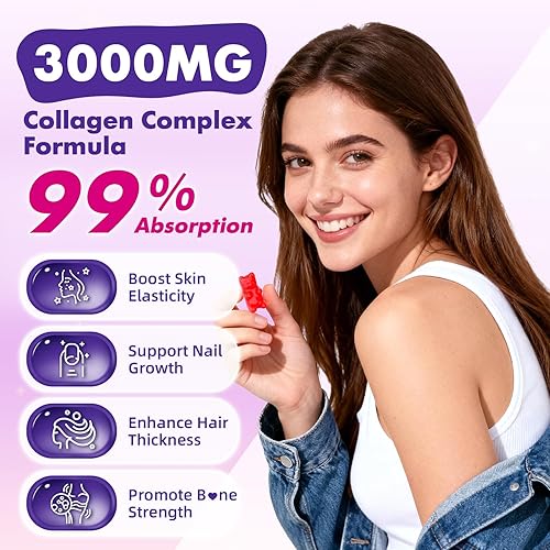 Miniatura 4 de Paquete de 2 gomitas de colágeno para mujeres y hombres, sin azúcar, péptidos de colágeno hidrolizados con mezcla antioxidante y enzimas digestivas,