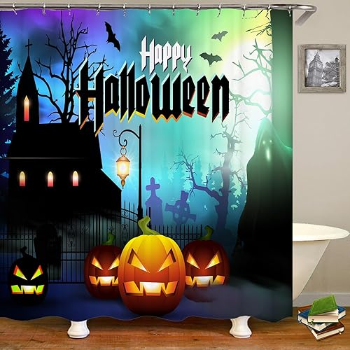 Miniatura 3 de Juego de cortinas de ducha de Navidad, 4 piezas con cortina de ducha, alfombra de tapa de inodoro, tapete de contorno y tapete de baño, cortina de