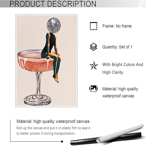 Miniatura 7 de Póster de cabeza de bola de discoteca, impresión Funky Disco de los años 70, arte de pared retro, obra de arte digital, impresión de bola de espejo