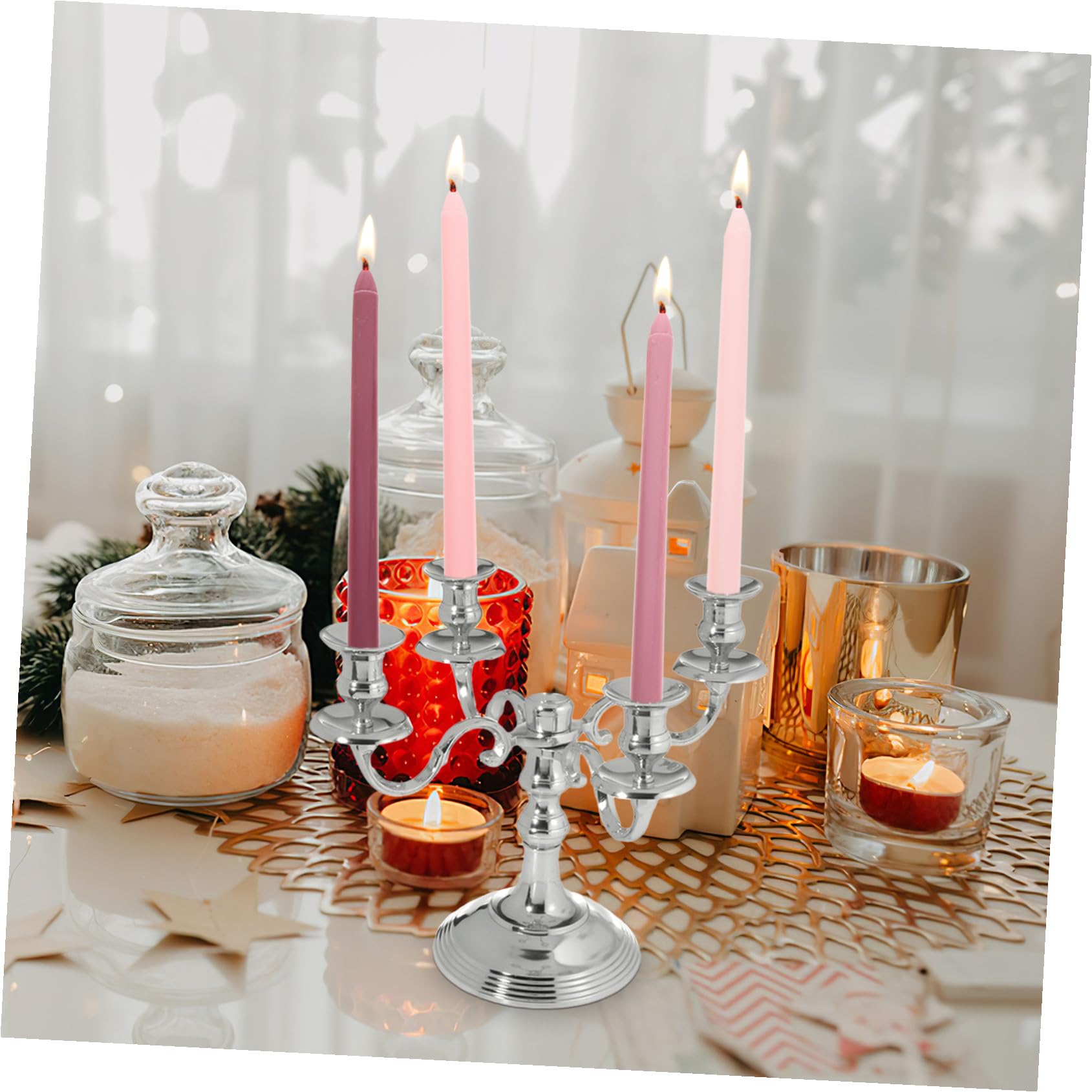 Velas Perfumadas de Parafina sin Humo 4 Piezas Velas de Poste Largo en Color Rosa Degradado Aroma a Rosa Decoración Romántica para Bodas Cenas y Eventos Obsequios