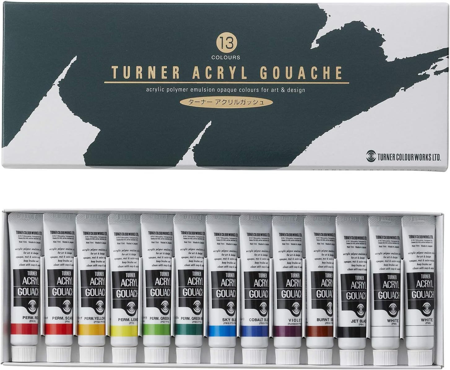 Turner Color AG13C Acrylic Gouache, 13 Pieces (12 Colors) School Set, 0.4 fl oz (11 ml) : Hobbies