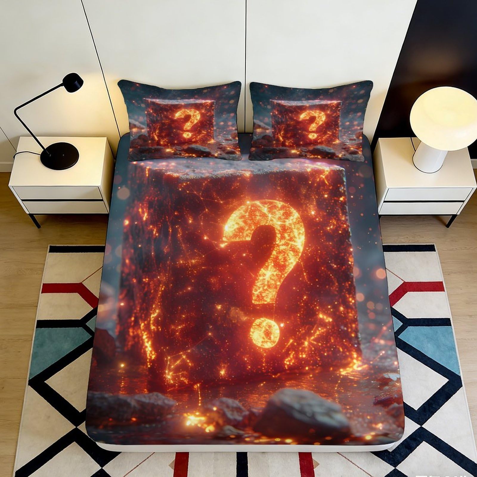 3D Printed Fiery Lava Fitted Sheet Microfiber Soft Breathable Burning Question Bed Cover for Bedroom Dorm Mattress Decor 90x200x25cm