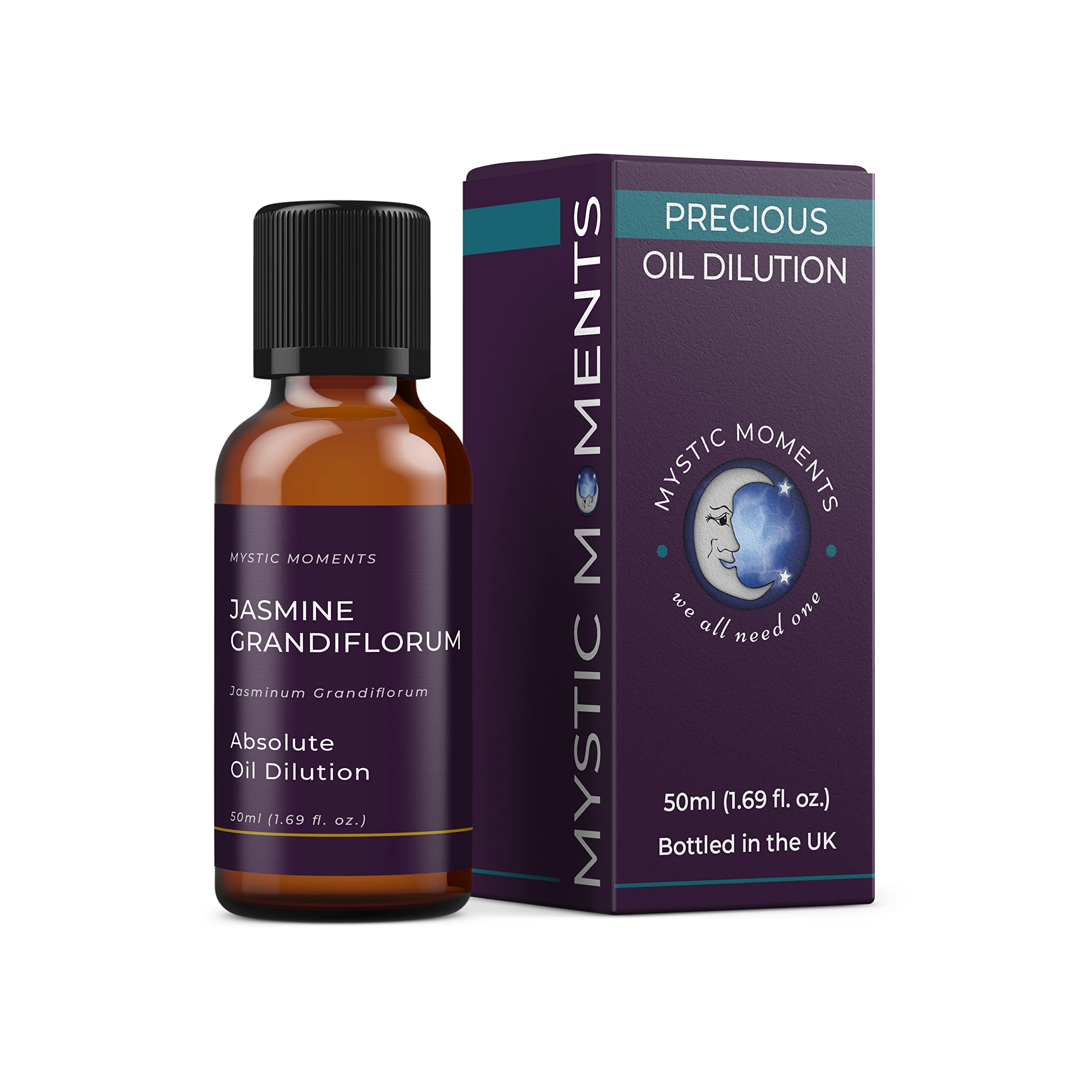 Mystic Moments | Jasmine Grandiflorum Absolute Oil Dilution 50ml | 3% in Jojoba | Jasminium Grandiflorum | Exotic Floral Skincare & Aromatherapy | Natural Perfume Oil | Pre-Diluted Massage Blend