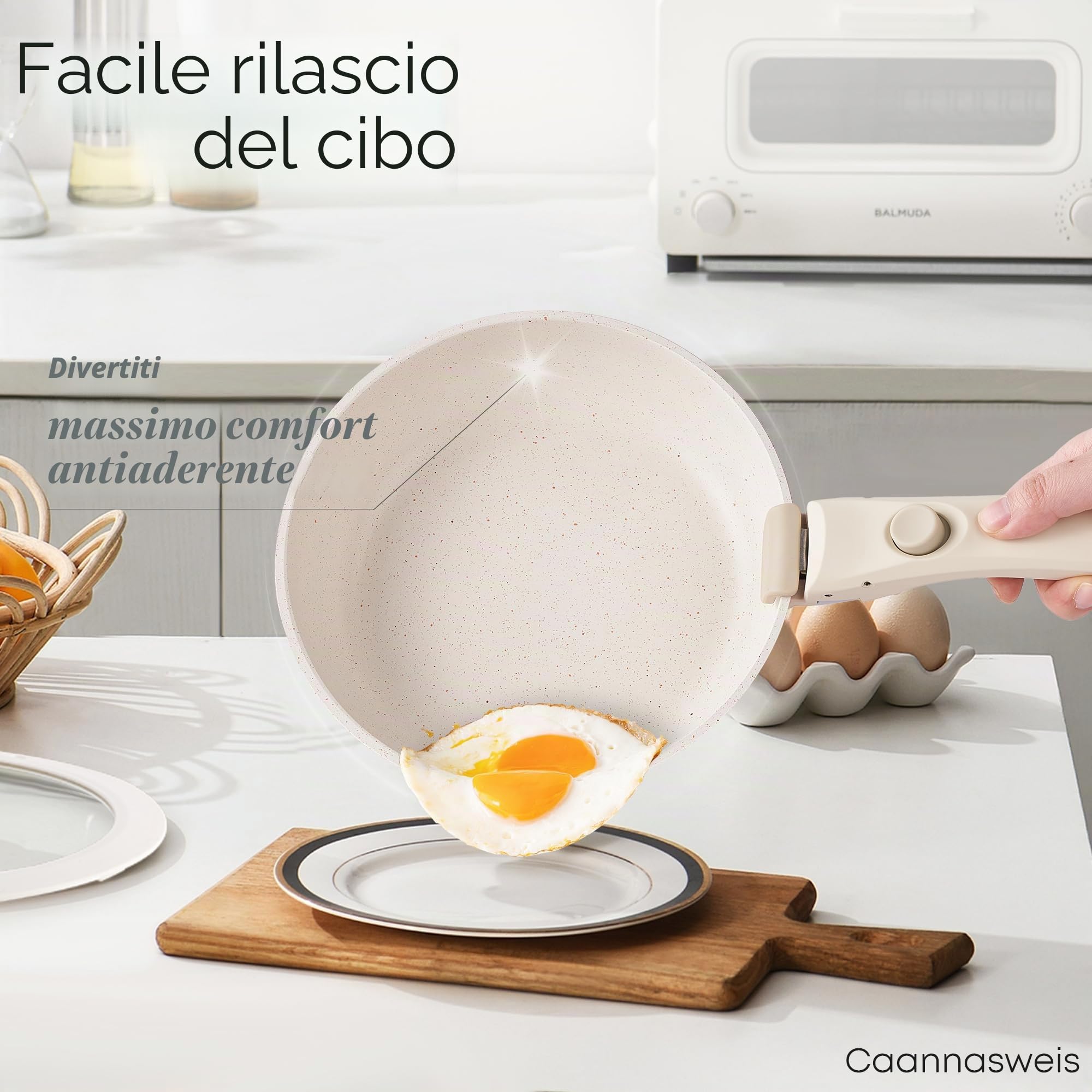 RIOVARM Induzione Set di pentole e padelle con manici staccabili, Impilabile Antiaderente In granito Set di pentole con coperchi, Salvaspazio Set di utensili da cucina Senza PFOA, Padella, Casseruole