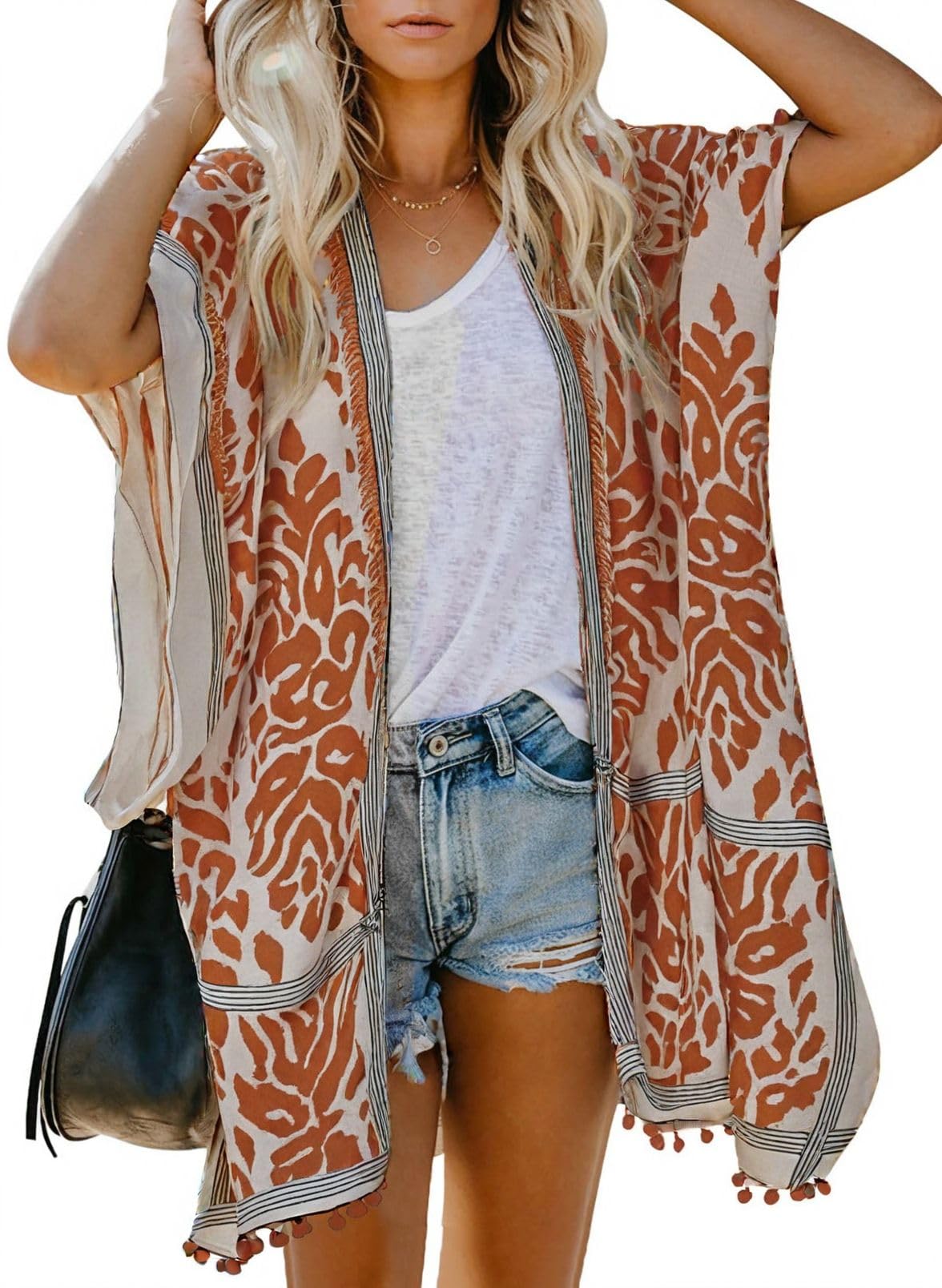 DokotooWomens 2025 Summer Beach Hawaiian Vacation Long Kimono Cardigans Swimsuits Cover ups