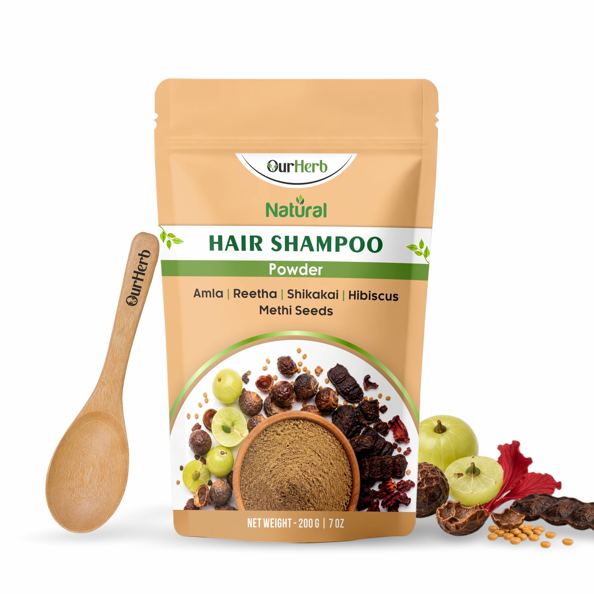 Natural Hair Shampoo Powder with Amla, Reetha, Shikakai, Hibiscus & Methi Dana | Organic Herbal Hair Cleanser for Men & Women | Paraben & Sulphate Free Includes Wooden Spoon - 200gm-image-17
