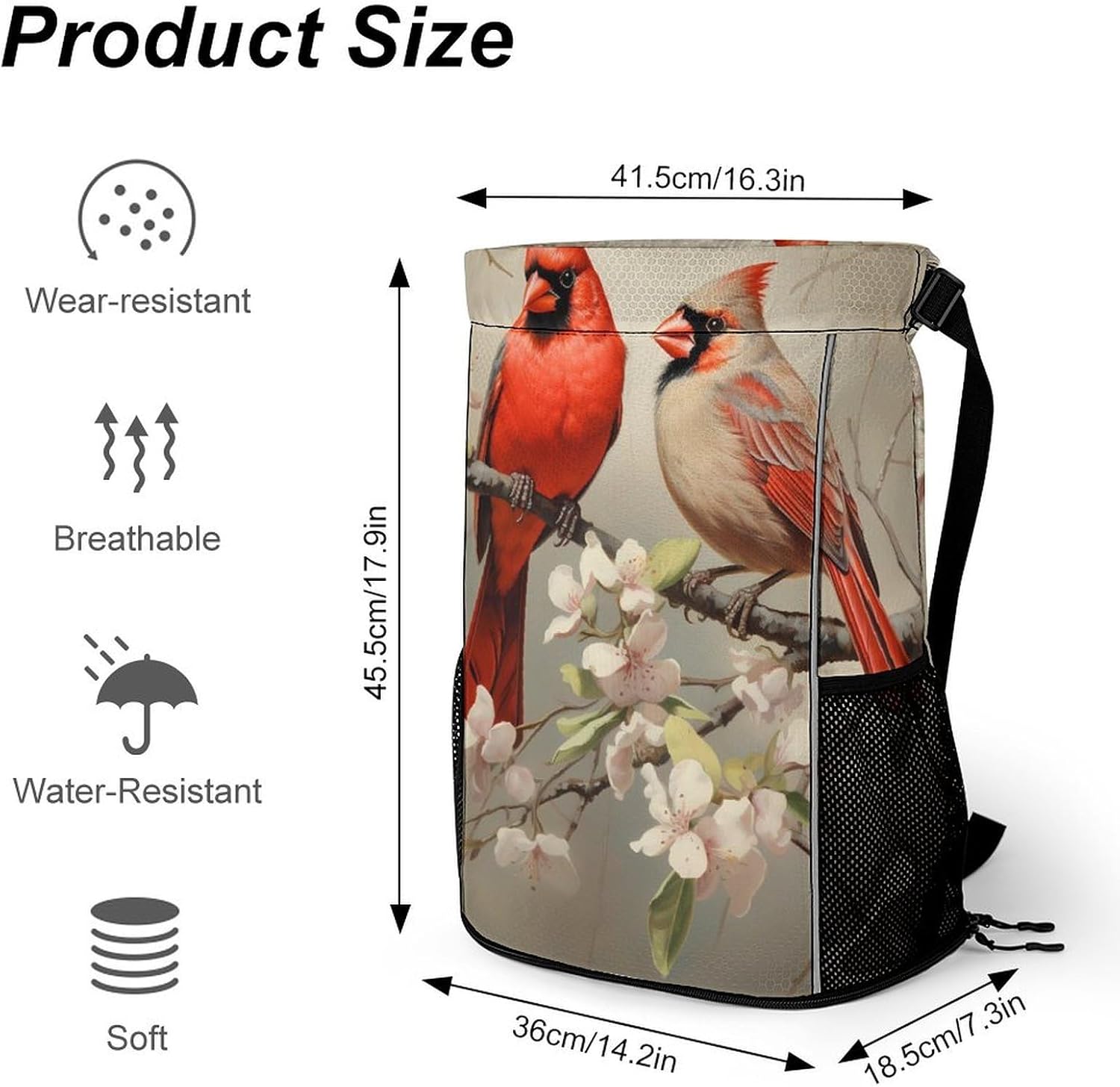Cardinal-Bird On Almonds Branch Gym Bag Workout Gym Backpack with Shoe Compartment Sports Bags for Women Men