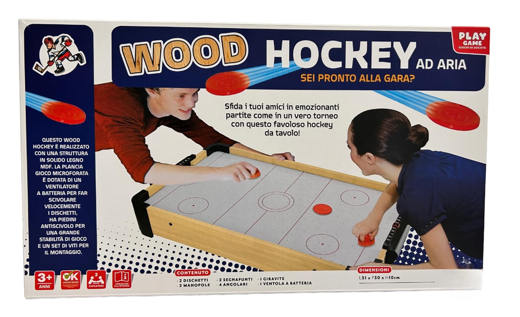 Hockey da Tavolo ad Aria in Legno Grande Bambini Adulti Gioco Hockey Flipper ad Aria con 2 Manopole 2 Dischi Inclusi Completo di Segnapunti Integrato Biliardo Hockey Biliardino Hockey Aria Arcade
