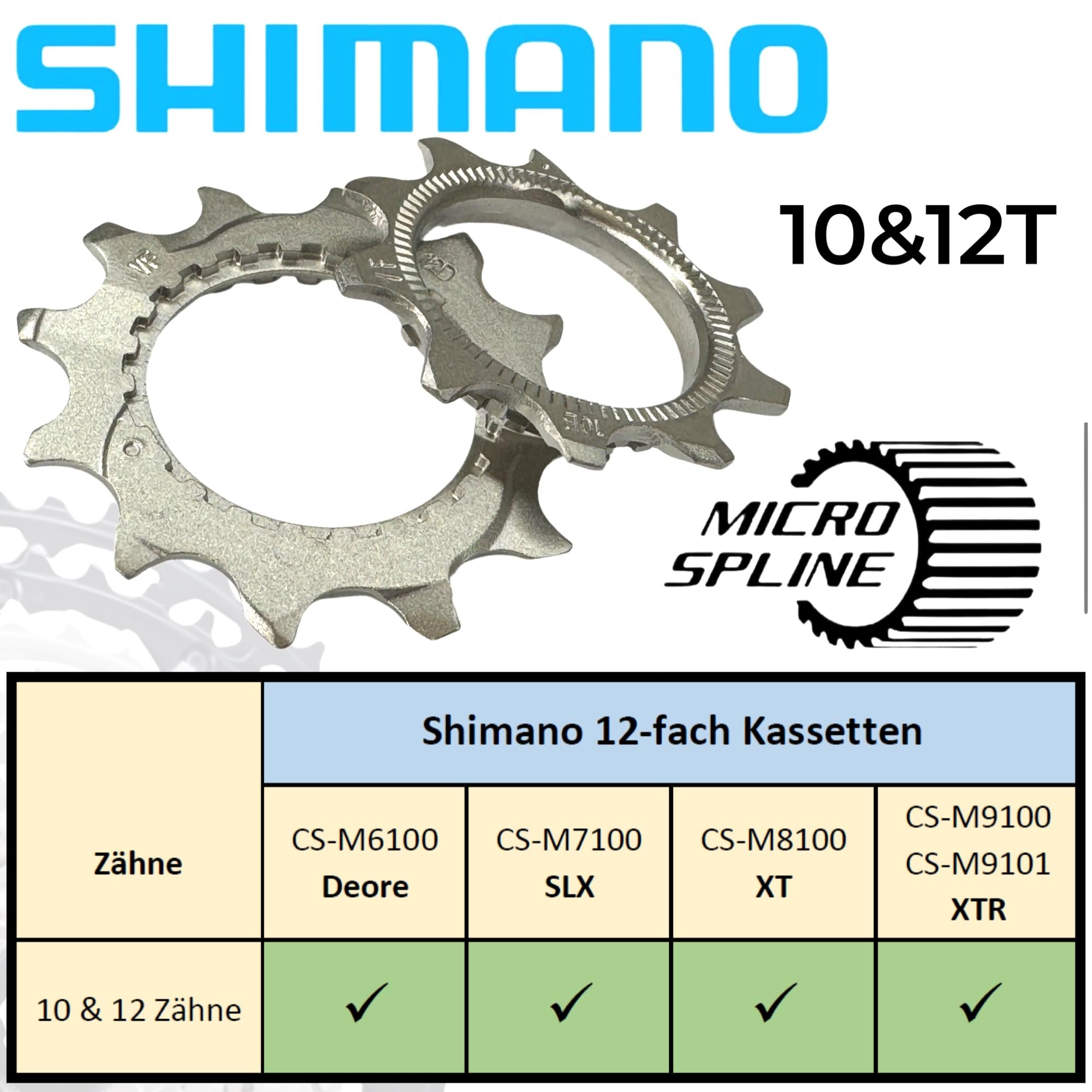 Verschleiß Ersatz Original Ritzel kompatibel mit Shimano Deore SLX XT XTR MTB Ebike für Micro Spline Freilauf 12-Fach Kassetten CS-M6100 I CS-M7100 I CS-M8100 I CS-M9100