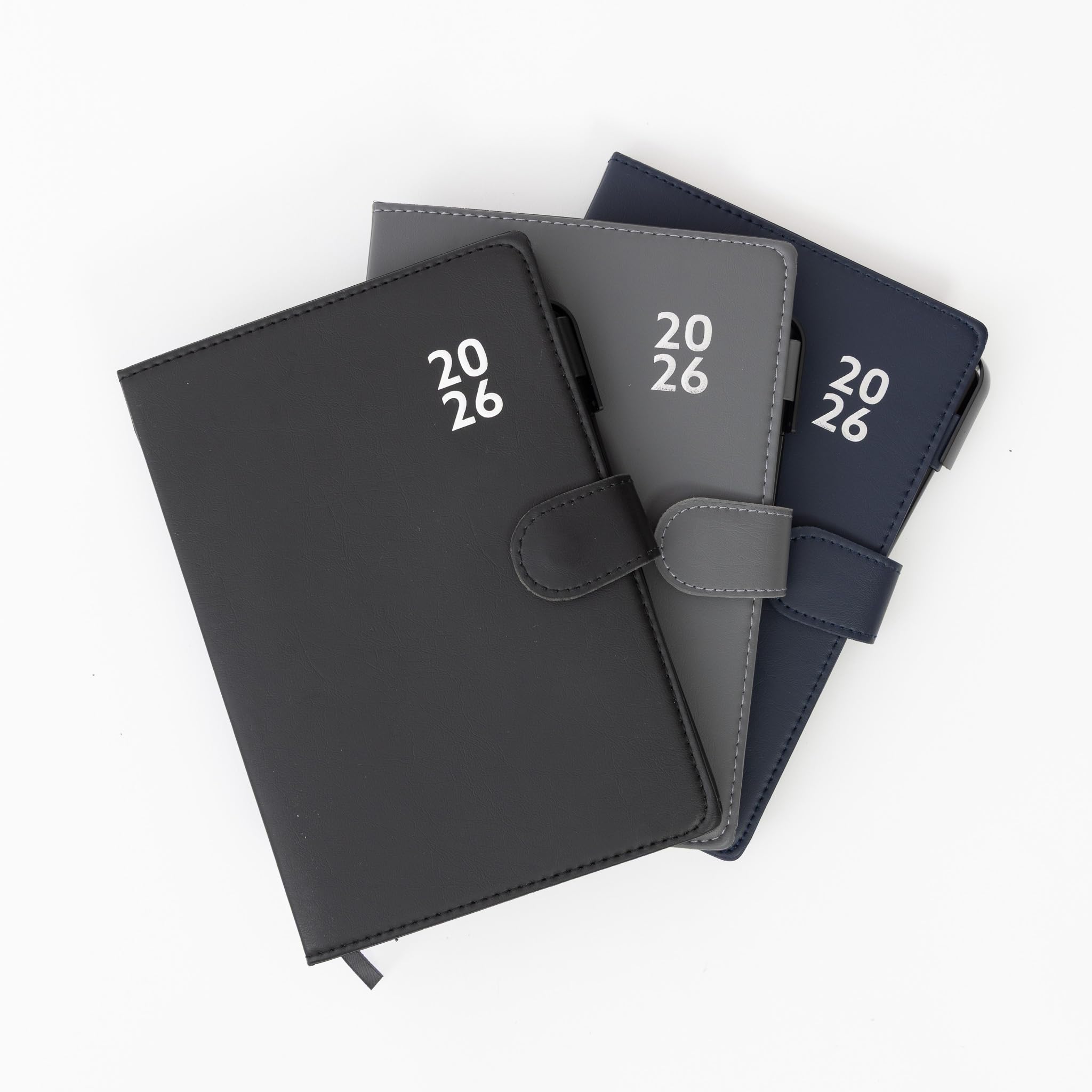 evelay 2026 Diary and A-Z Address Index Book with Pen A5 or A6 Week to View Premium Organiser Faux Leather Cover (A5, Black)