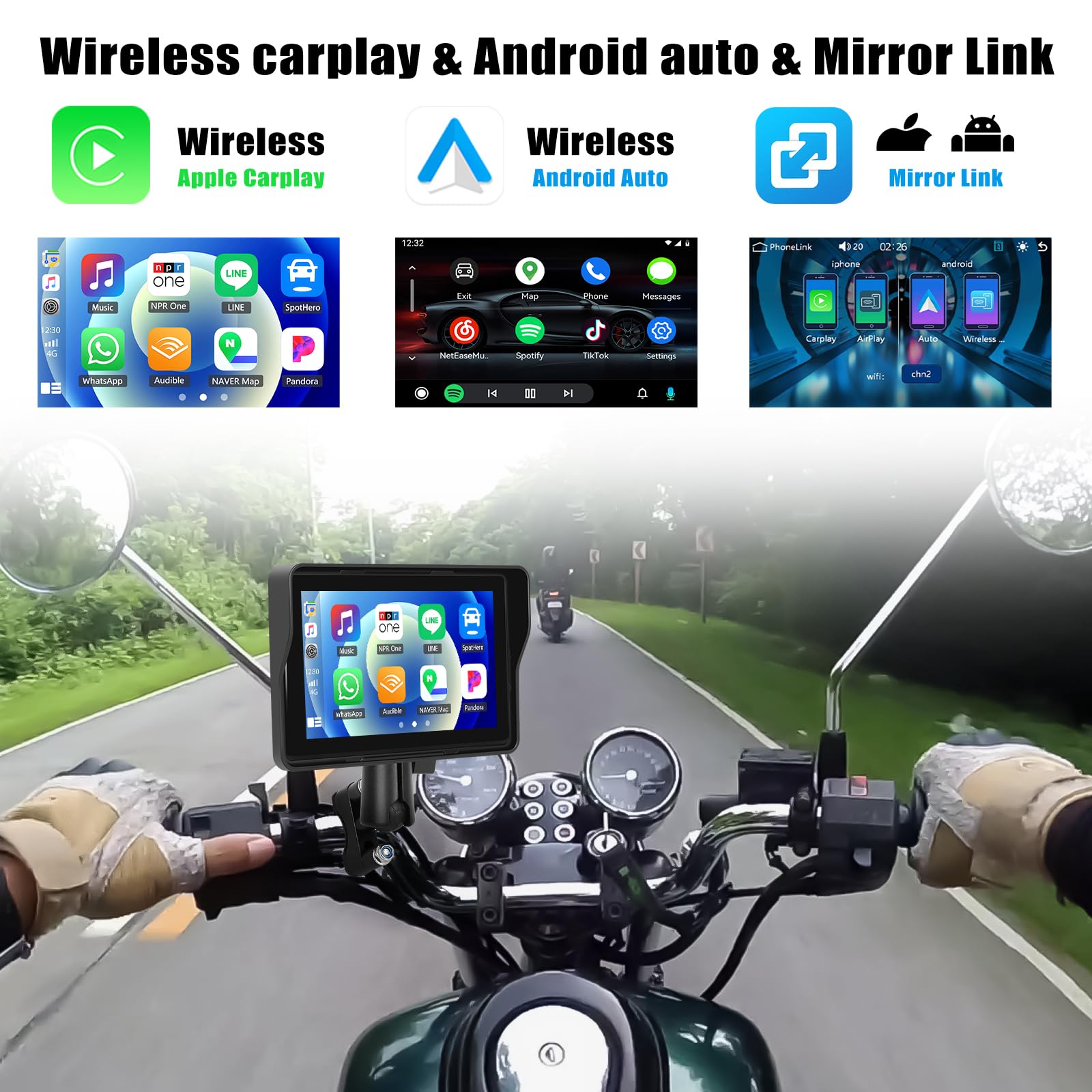 CAMECHO [2025] Carplay Motorbike Navi Schermo per Moto, 5 Pollici HD Touch Screen Impermeabile Dispositivi di Navigazione Moto con Seenza Fili Carplay Android Auto Bluetooth Display avec GPS FM EQ