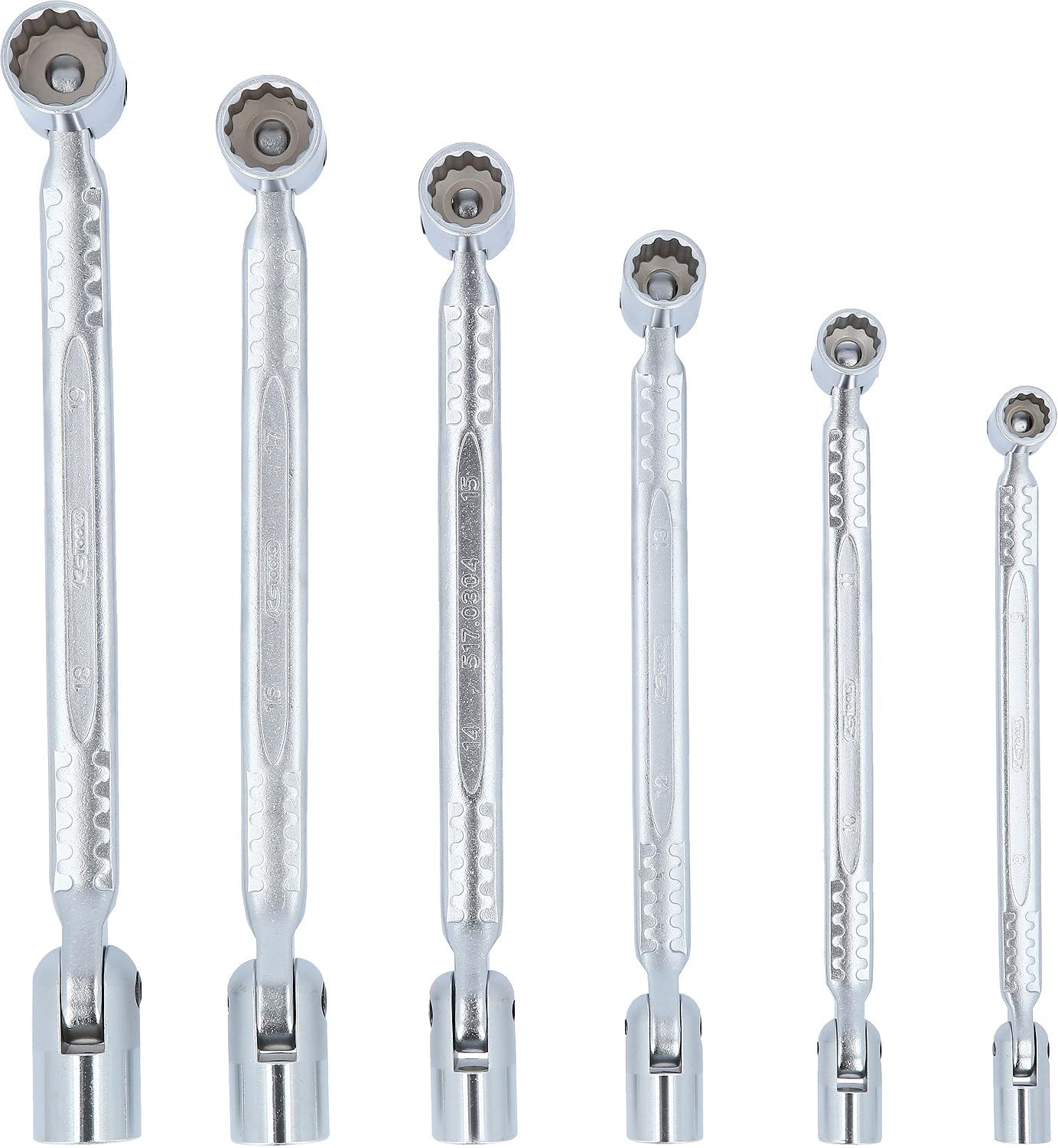 Ks Tools 517.0310 - Jeu de 6 Clés à douilles articulées - 12 pans - en Chrome Vanadium - Finition Satinée