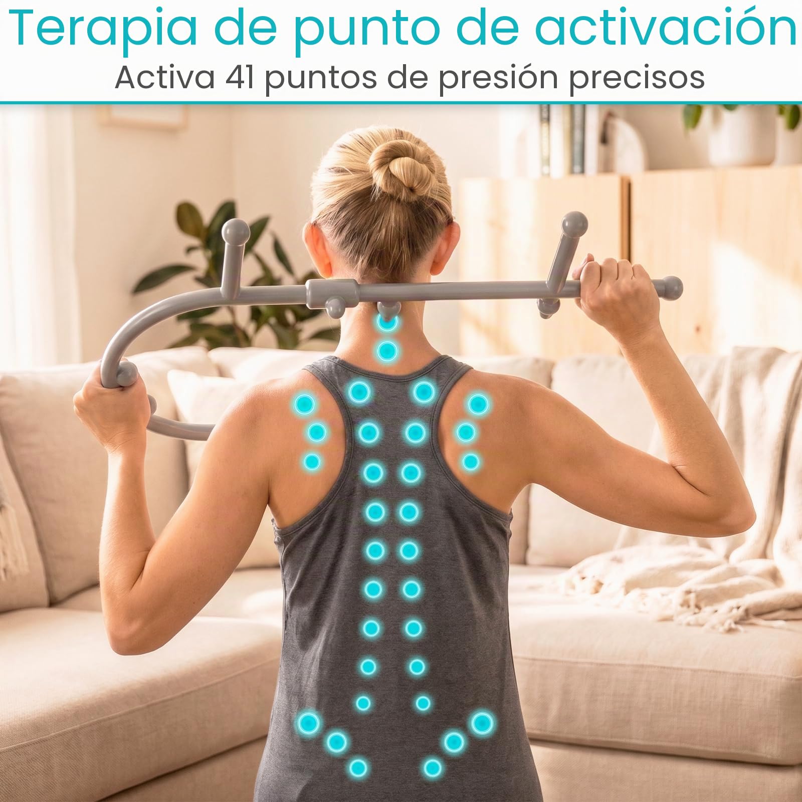 Vive Bastón masajeador de espalda y cuello, herramientas de masaje de punto de activación para aliviar el dolor y los músculos, terapia de gancho de mano para cuello, hombros, ayuda de liberación