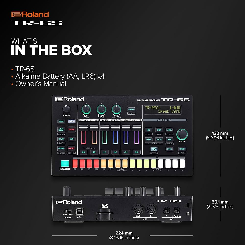 Roland TR-6S Compact Drum Machine with Six tracks of
