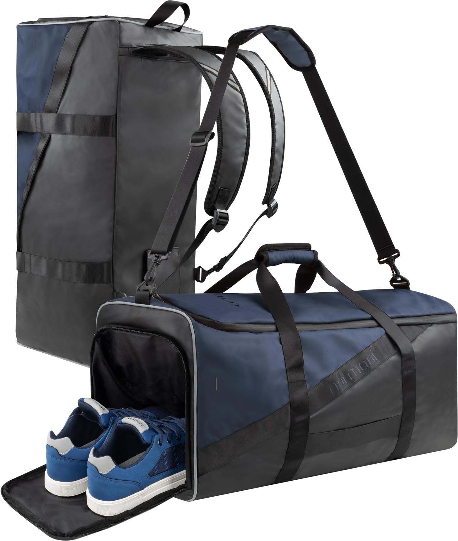 Reisetasche Sporttasche 58 90 oder 120 Liter mit Rucksack-Funktion faltbar mit separatem Nassfach Schuhfach - großer Weekender Farbe 90 Liter Blau