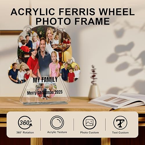 Miniatura 2 de elesories Adorno decorativo de rueda de fortuna de acrílico personalizado, exhibición de fotos de rueda de fortuna transparente de acrílico, soporte