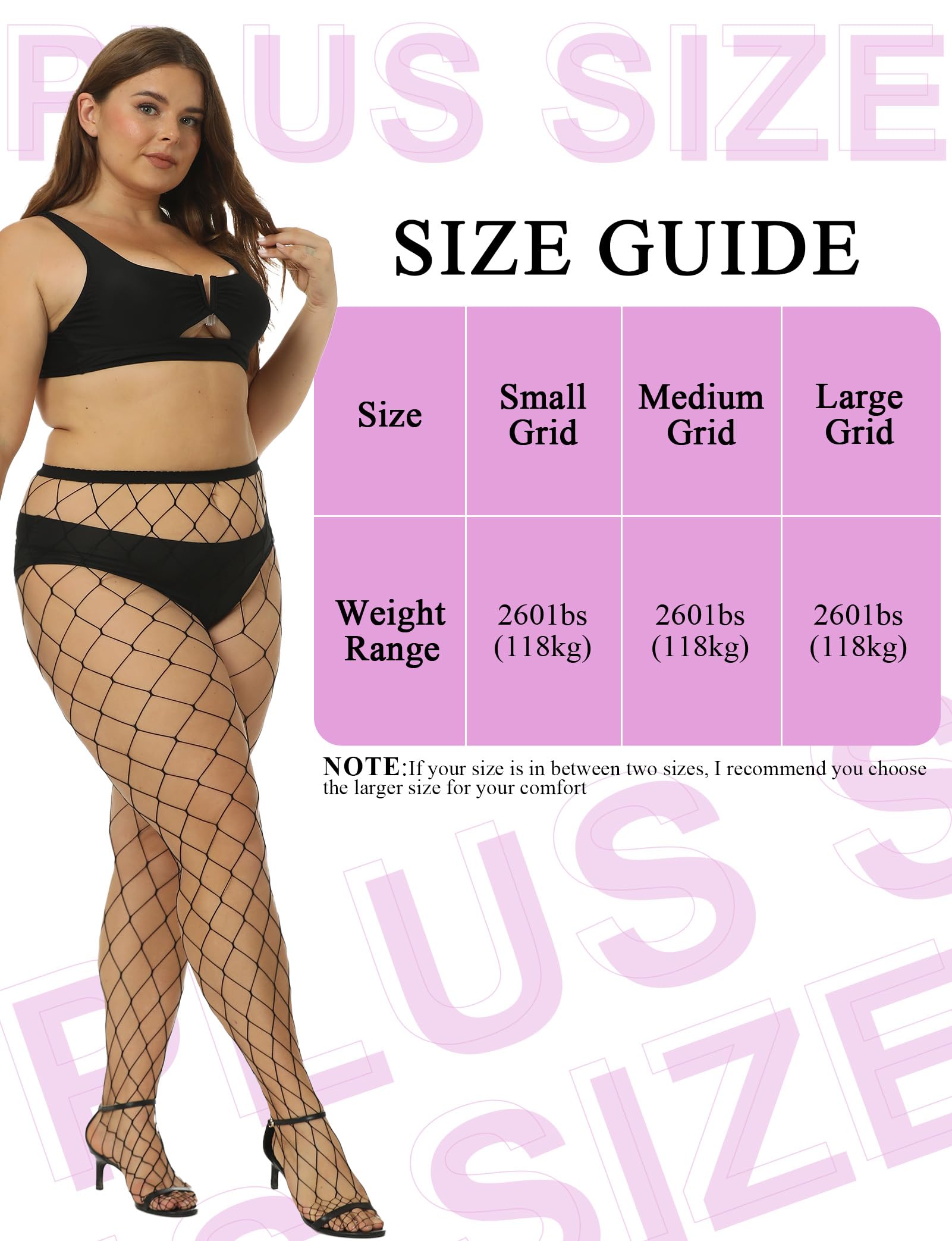 Buauty Plus Size Fishnet Stockings for Women - 3 Pairs Sexy Fishnets Tights, Halloween Fish Net Stockings,Gothic Clothes: Queen Black Large Mesh