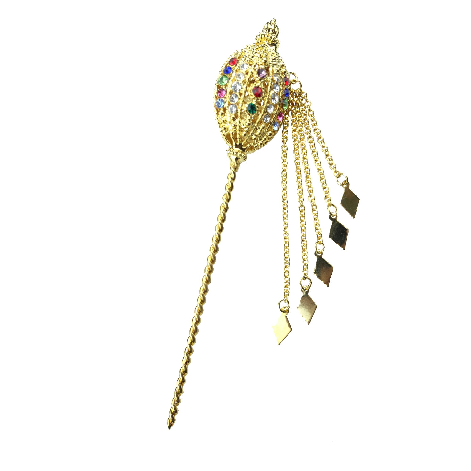 Thai Traditional Gold Plated Multicolor Crystals Hair Pin 5.5 Inches