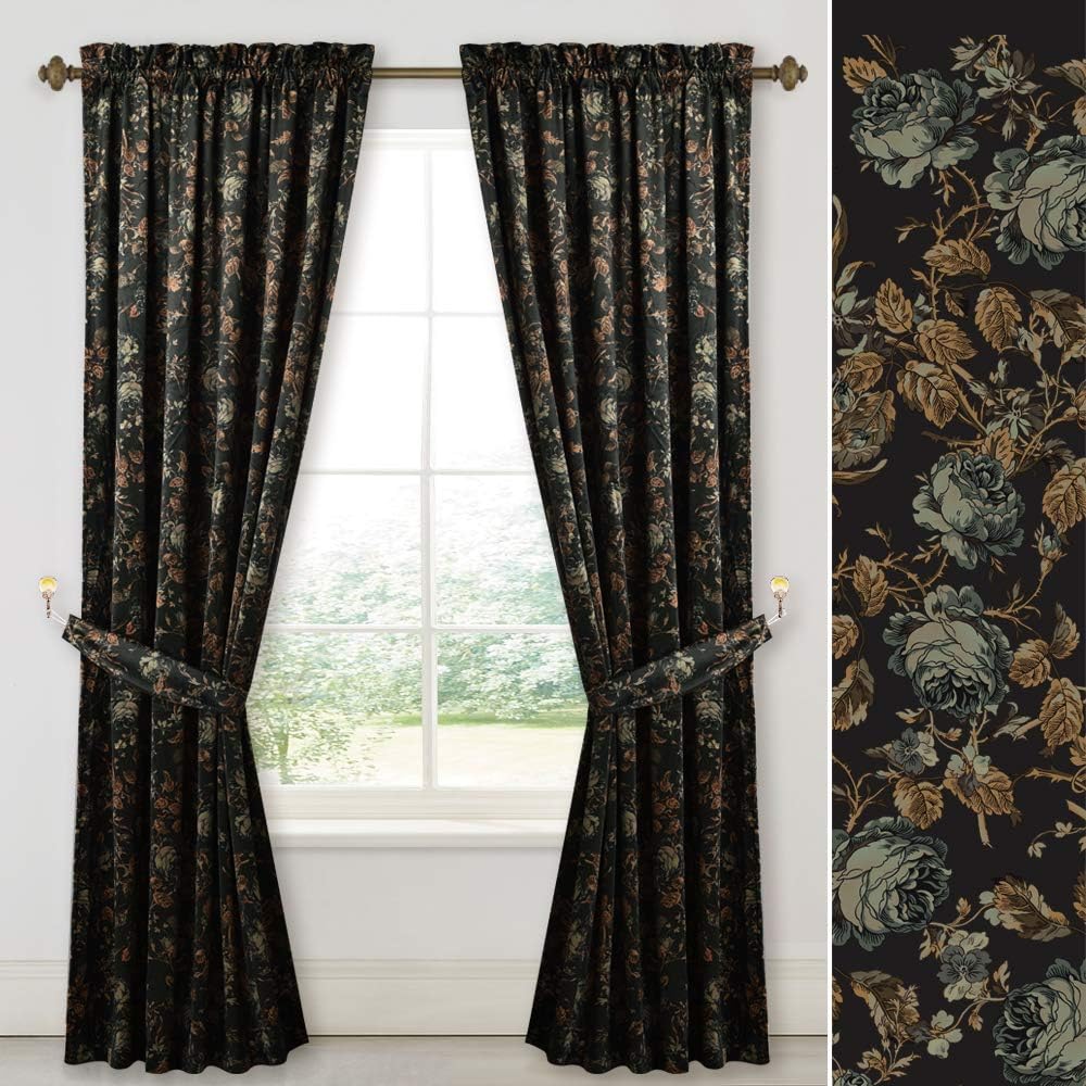 StangH Black Velvet Curtains 84 inches Long - Printed Floral Design Home Decoration Luxury Thermal Insulated Blackout Window Treatment Set for Living Room, 52x84-inch, 2 Panels Curtain Floral Black 52"W x 84"L (Pack of 2)