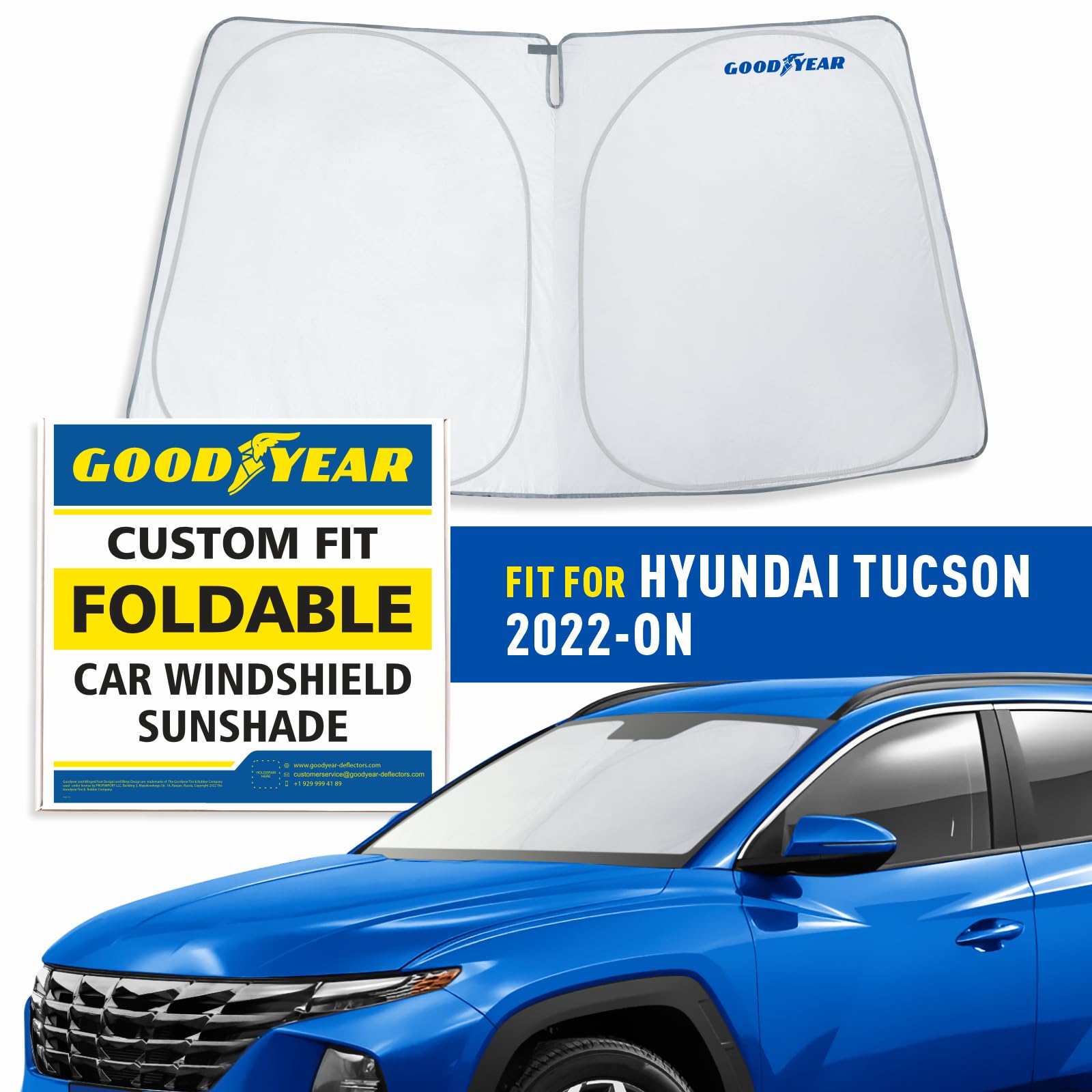 Goodyear Foldable Windshield Sunshade for Hyundai Tucson 2022-2025, SUV car Accessories, Sunshade Cover, Sun Shade Car Windshield, Window Sun Blocker - GY008259