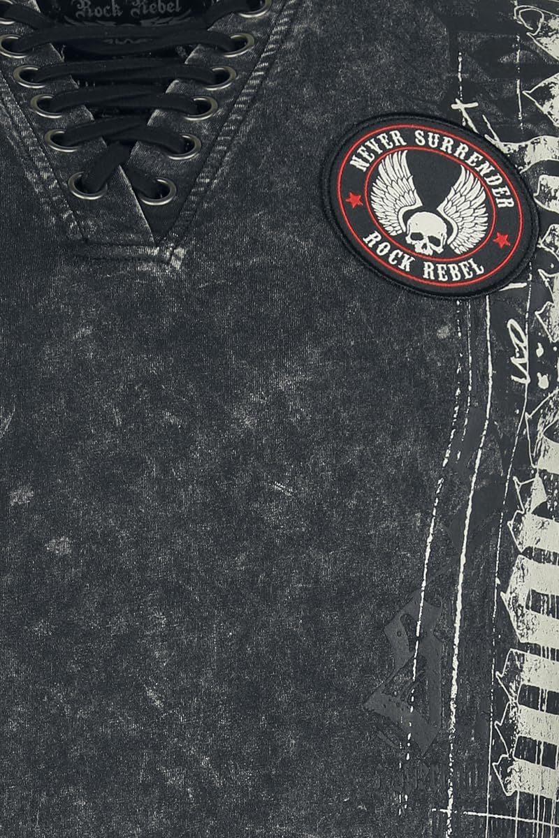 Rock Rebel by EMP Hombre Camiseta sin Mangas Gris con Efecto Acid Wash y Estampado