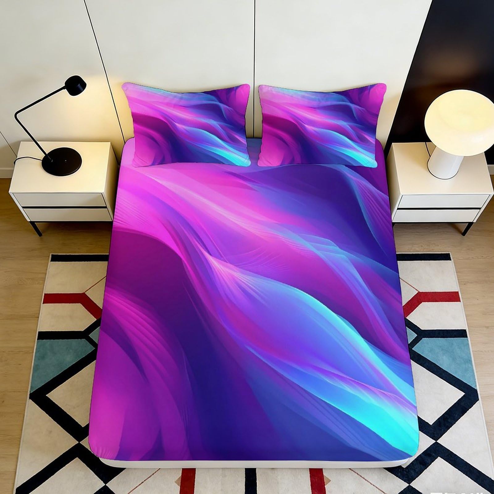 Uynsixtme Style-1 3D Printed Purple Gradient Fitted Sheet Microfiber Deep Pocket Non-Slip Bedroom Bedding Purple Gradient Mattress Fitted Cover Washable For Home 200X200x25cm