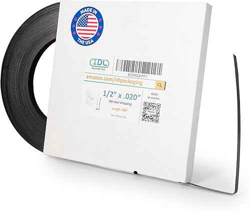 IDL Packaging Bobina de fleje de acero de 12 pulgada x 0.020 pulgadas x 300 pies (resistencia a la rotura de 1100 libras) en caja de tablero