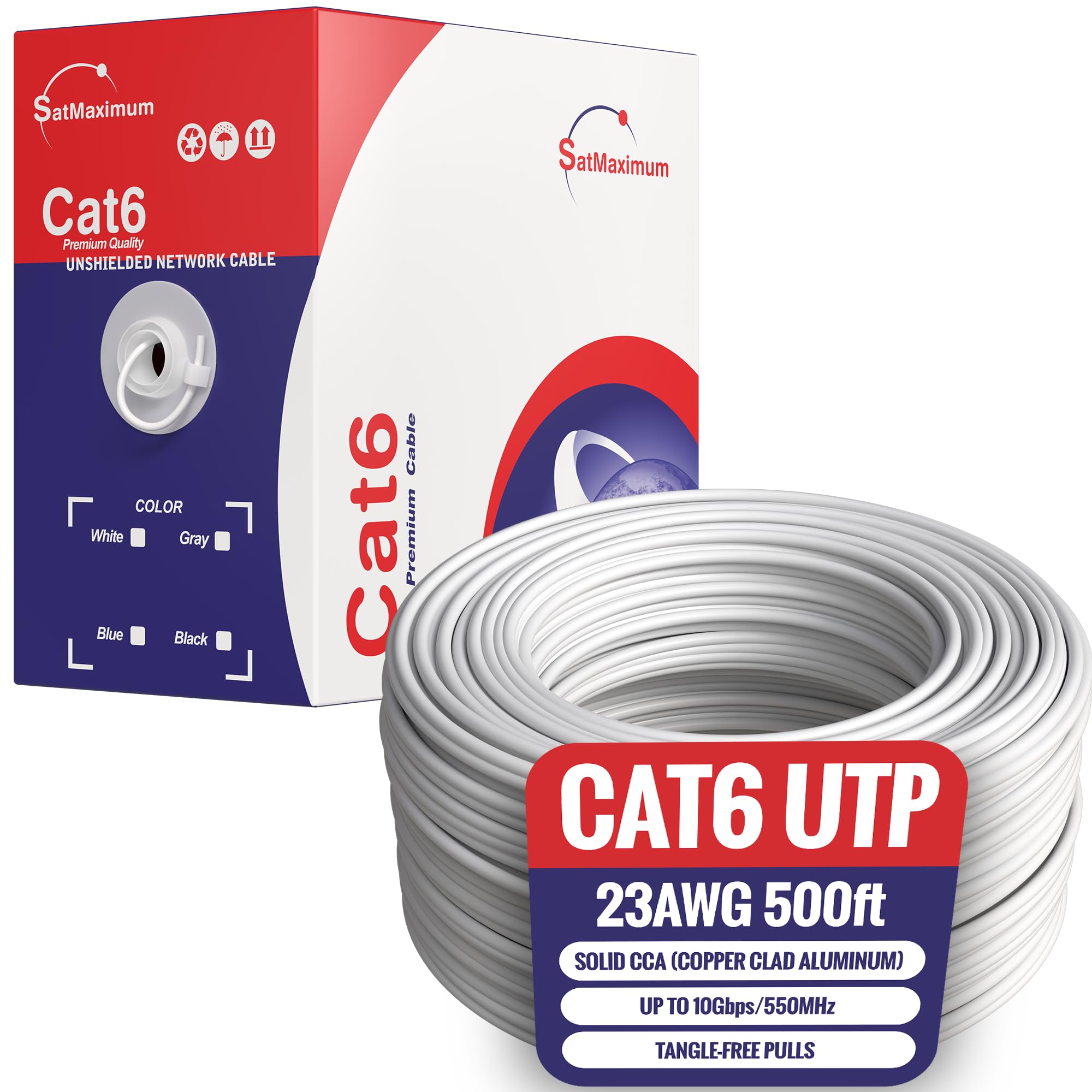 Cables Direct Online 500FT CAT6 Solid Cable 550Mhz Ethernet LAN UTP 23AWG RJ45 Network Copper Clad Aluminum Wire Bulk (White)