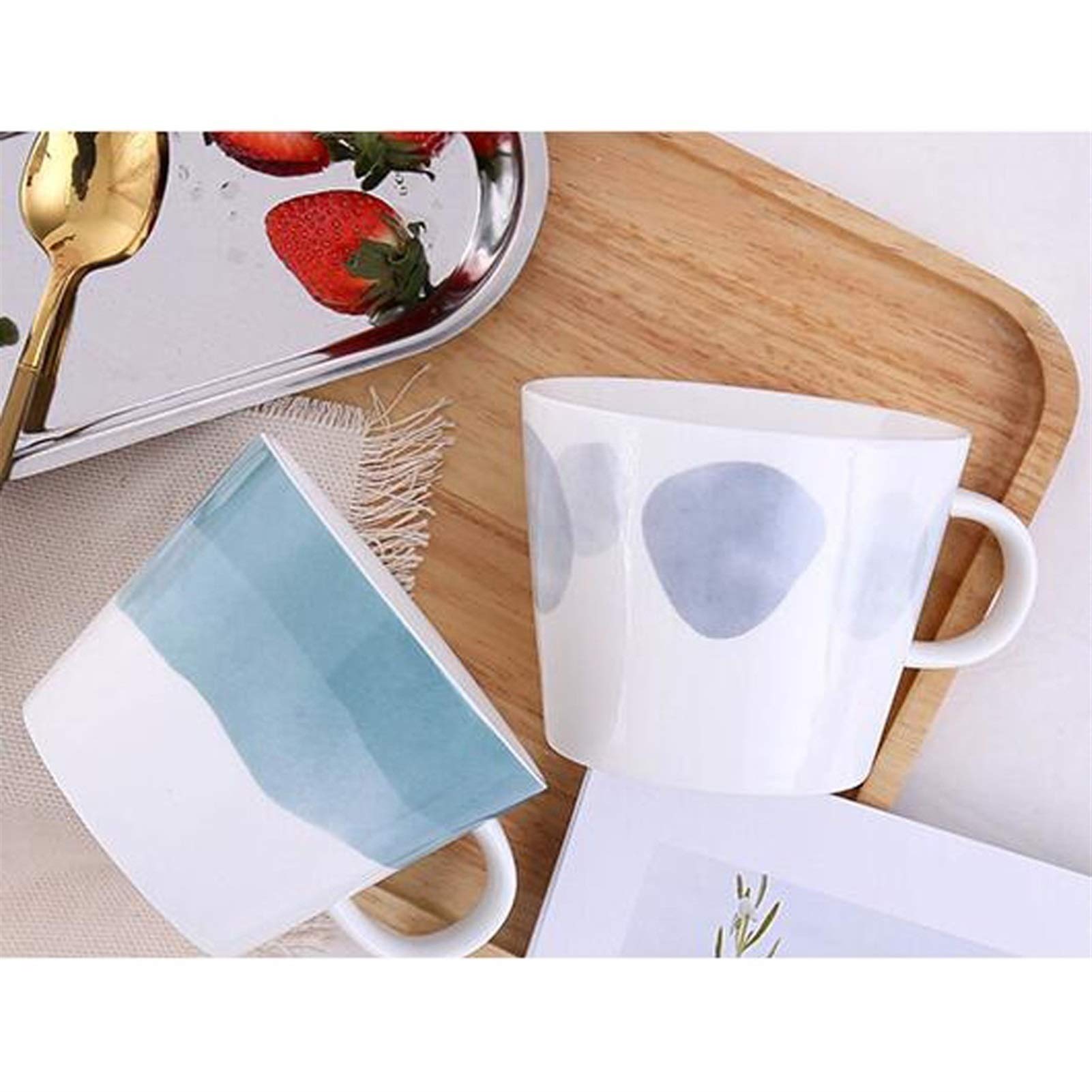 Kaffee-Becher Keramikbecher Exquisite Aquarell Gradienten Kapazitätsbecher Handgemachte Kaffeetasse mit Deckel Tragbare Exquisite Teetasse 360ml (Color : B)