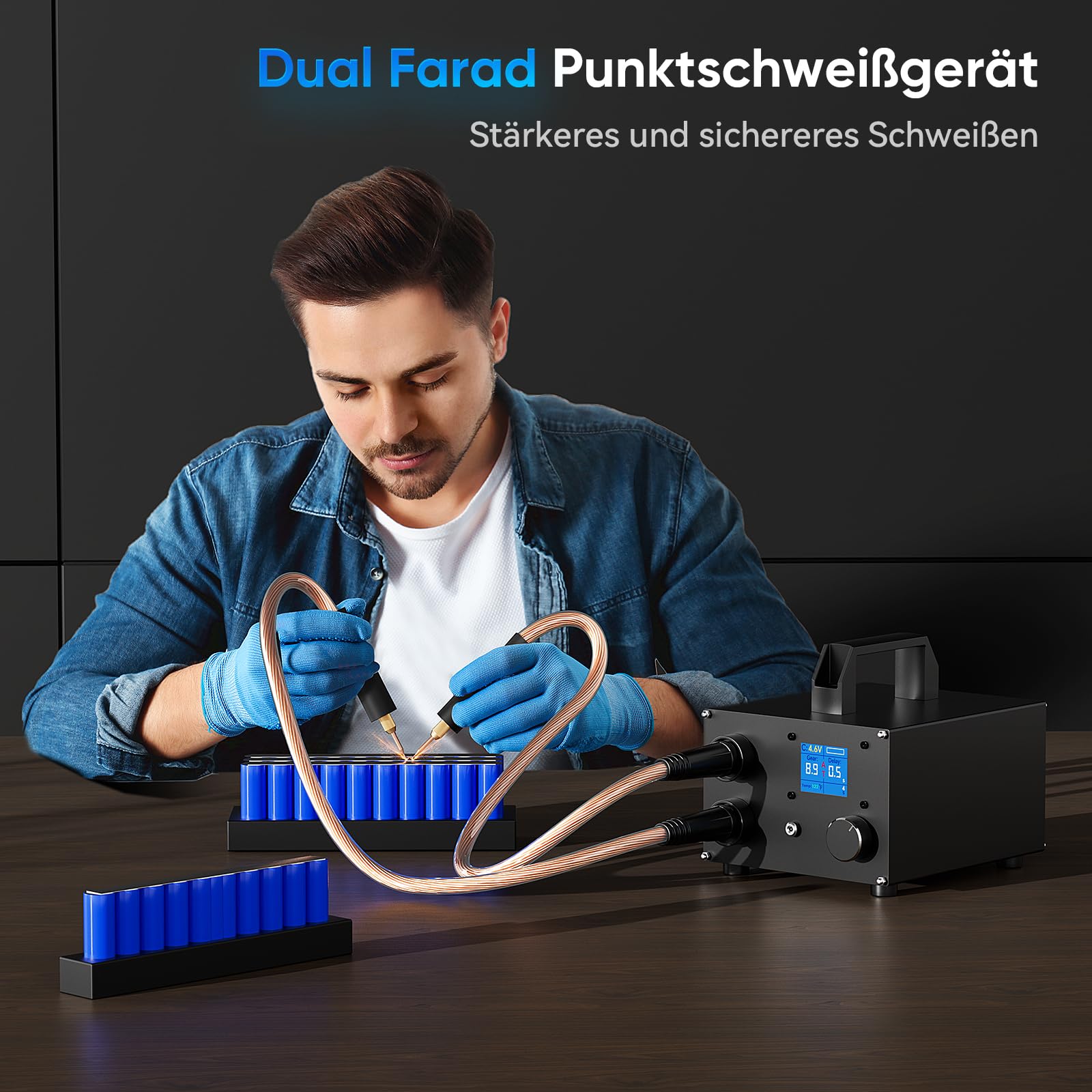 SEESII Punktschweißgeräte für Akkus: 8KW Akku Punktschweißgerät mit 3000F Kondensator, 250 Gänge Einstellbar, Spot Welder mit Farben-LCD bis zu 0,3mm Vernickelte Leiste