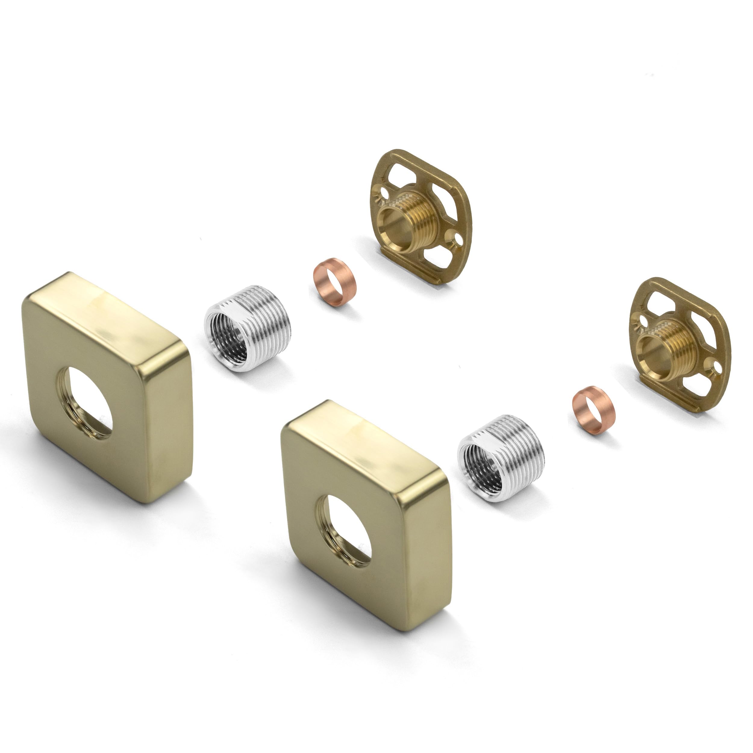 Xcel Home Gold Brushed Square Shower Fixing Kit Plates (Pair) With 3/4 Connections - Brass, Wall Mounted For Exposed Shower Valves
