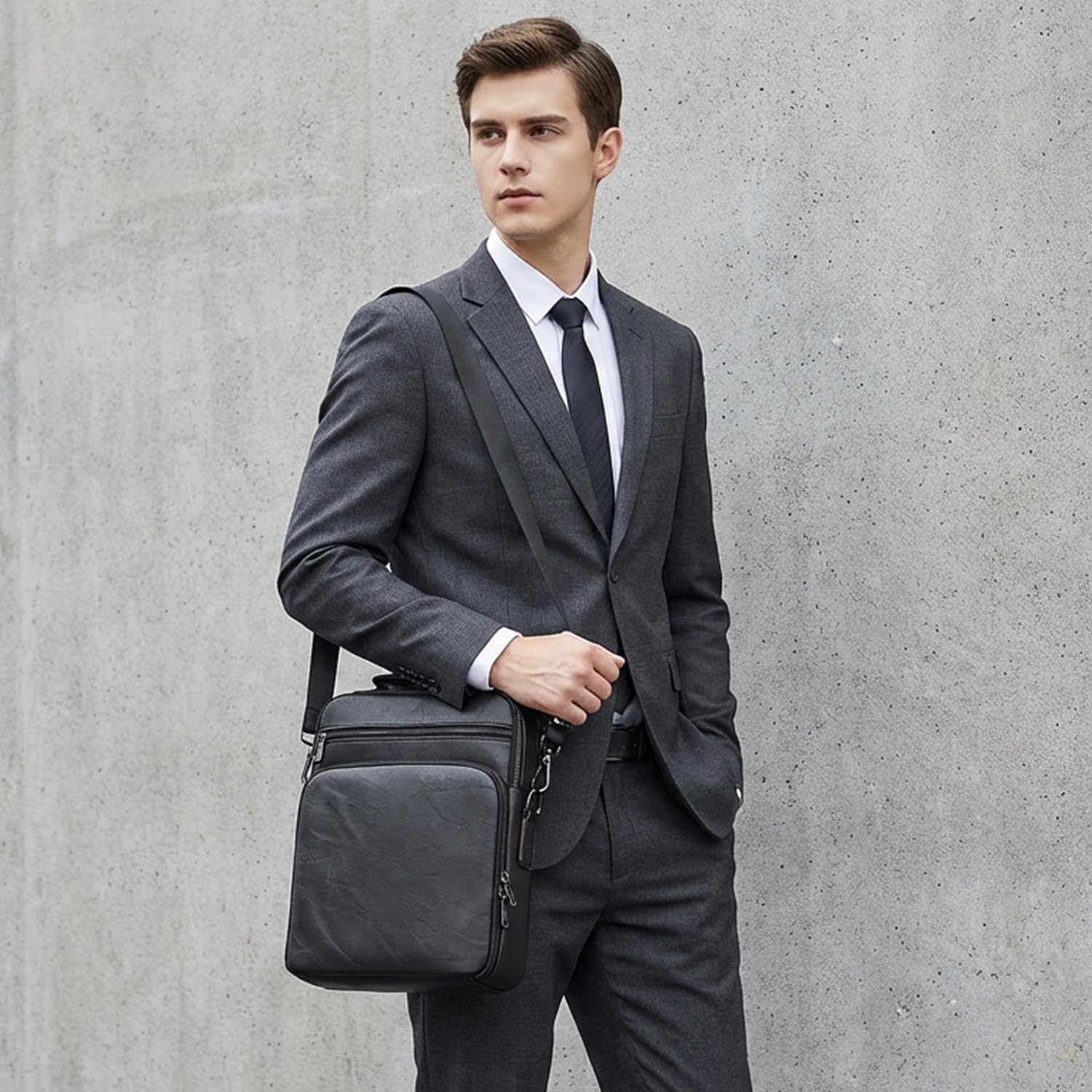 12.9-13 Inch iPad Leather Bag for 2026 2025 13 inch iPad Pro M4 & iPad Air M3 M2 with Magic Keyboard, iPad Pro 12.9, Travel Shoulder Carrying Sleeve Case Handle Bag, Black