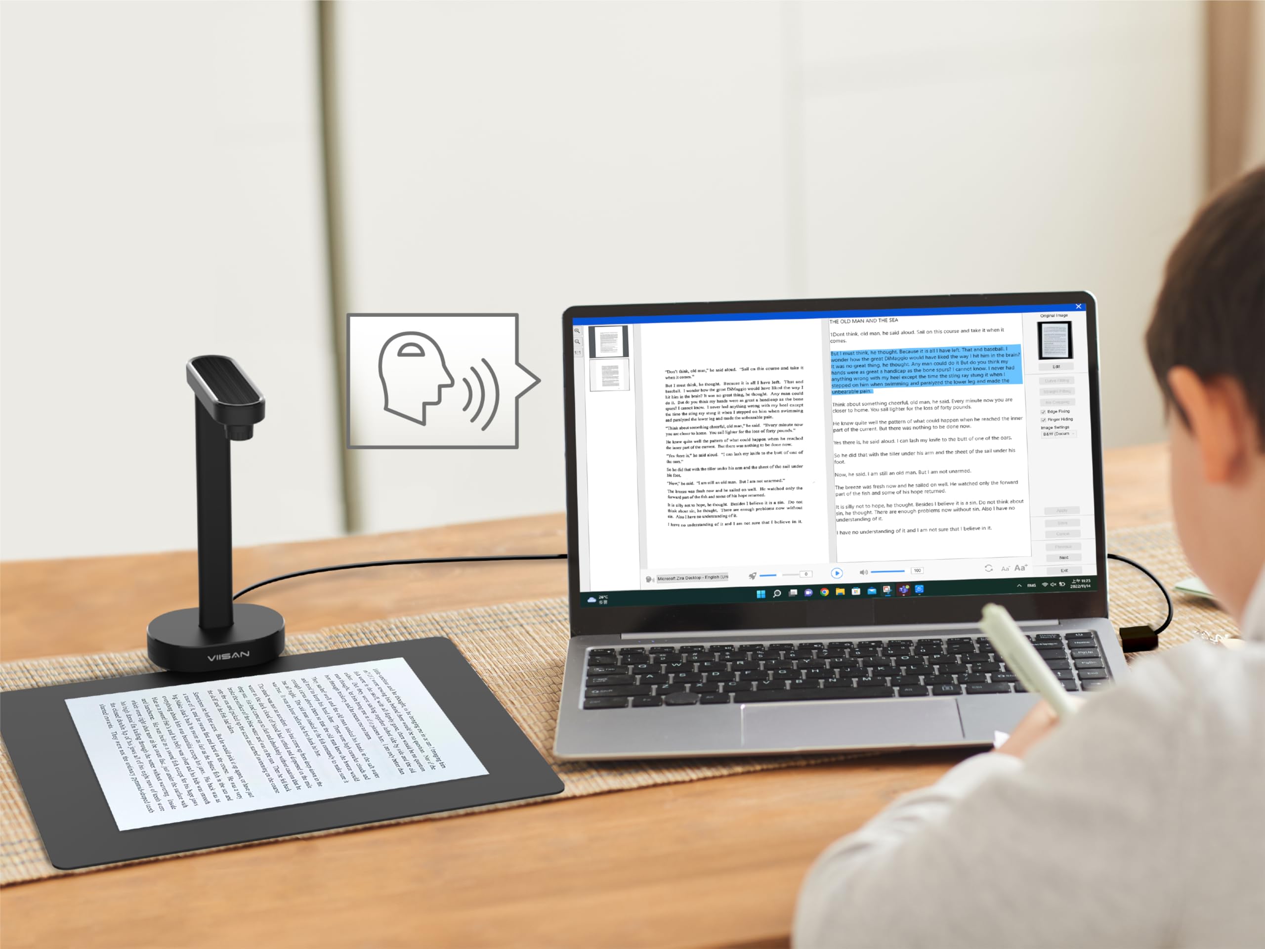 VIISAN Scanner de documents, USB 16 MP, taille d'enregistrement A4, Deskewing, numérisation de documents multipages, technologie OCR et TTS, fonctionne avec Windows et MacOS
